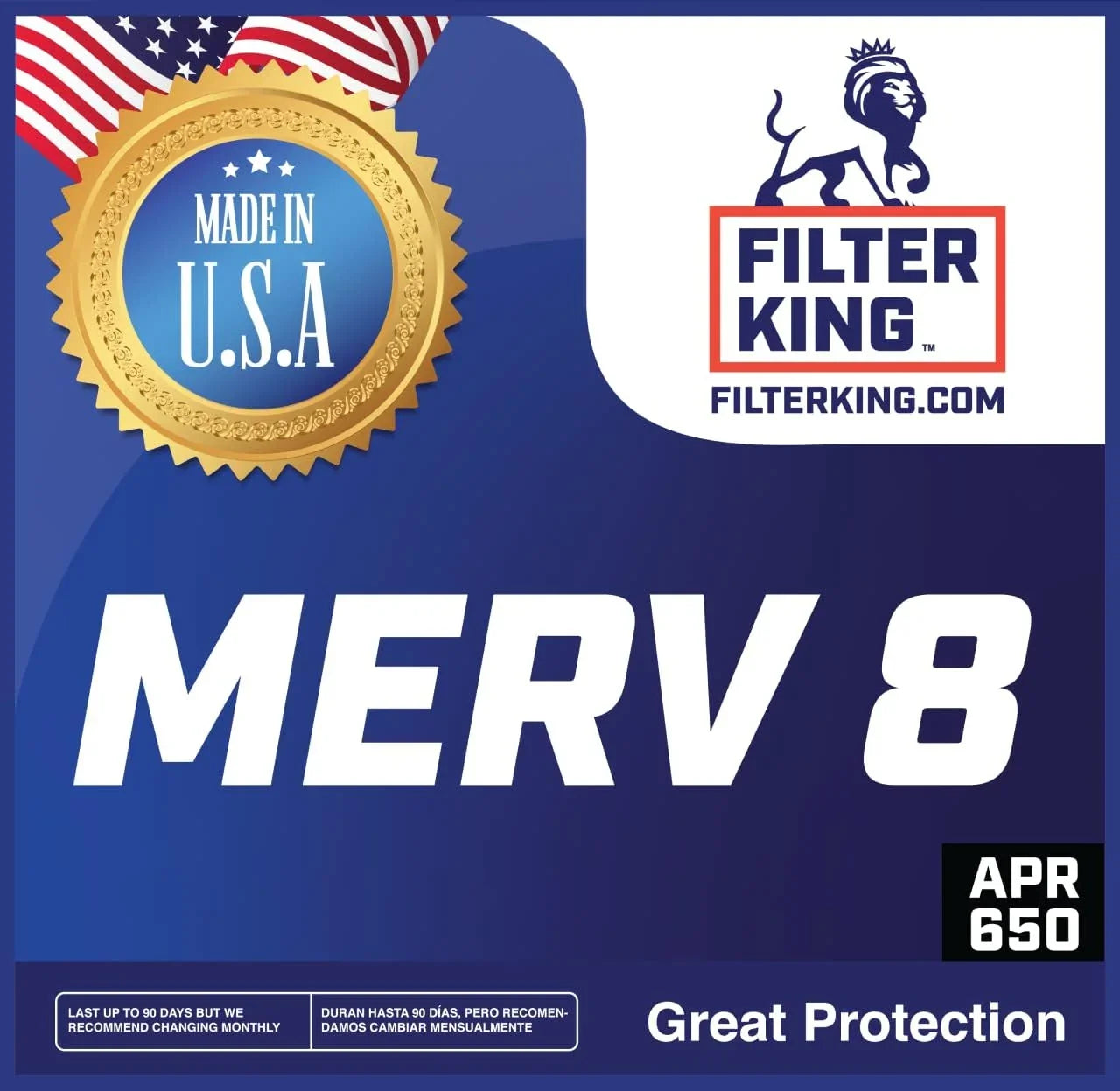 Filter King 23x33.5x1a Air Filter | 4-PACK | MERV 8 HVAC Pleated A/C Furnace Filters | MADE IN USizeA | Actual Sizeize: 23 x 33.5 x .75"