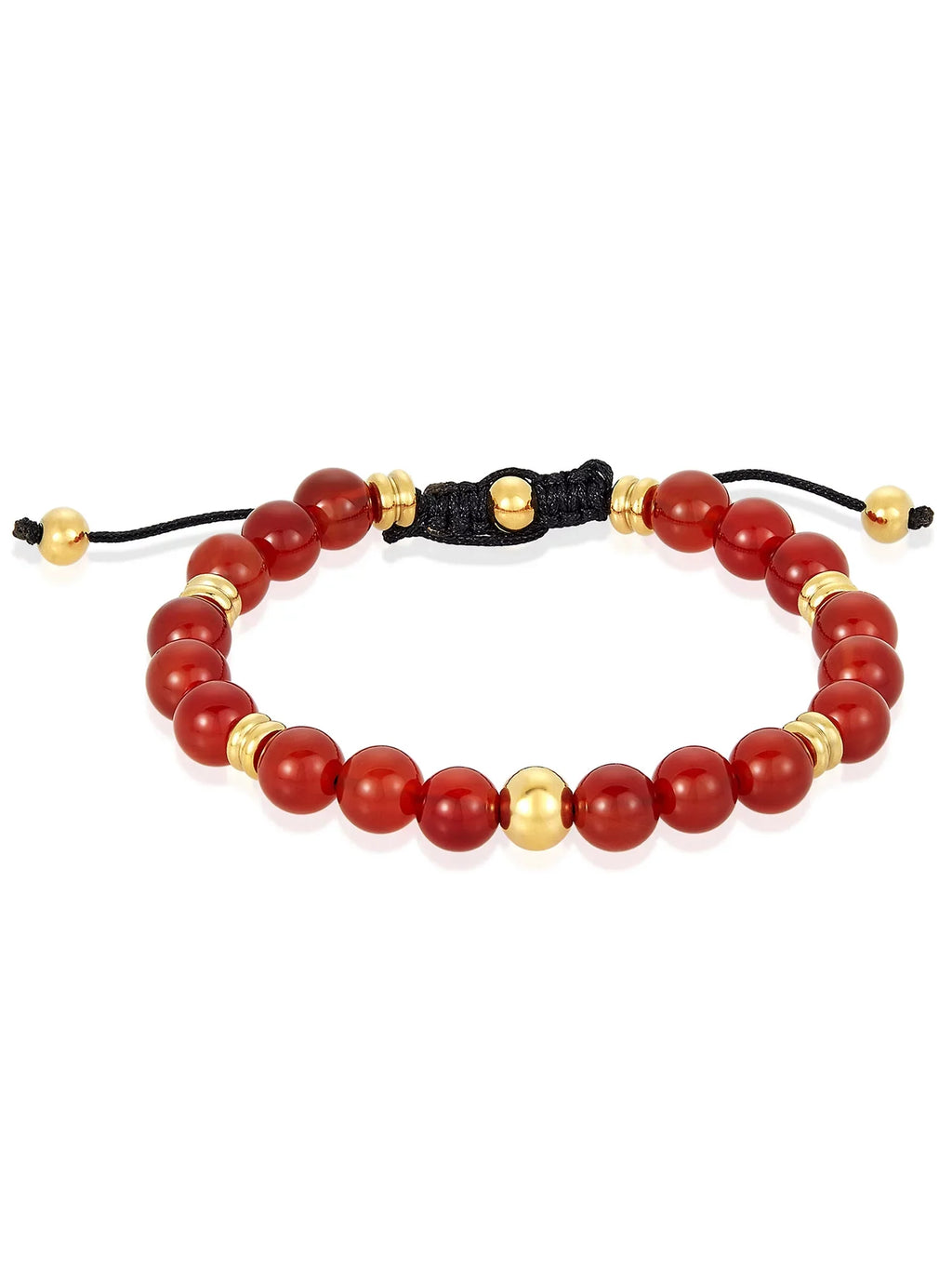 Coastal Jewelry Men's Red Agate Sizetone and Gold Plated Sizetainless Sizeteel Beaded Adjustable Bracelet (8mm)