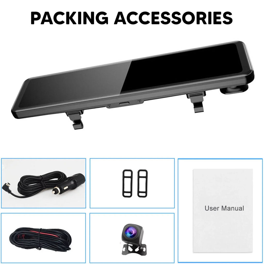 4K Car Mirror Dash Cam 12" Dual Camera Front and Rear Backup Camera Sizeuper Night Vision, Parking Monitoring, Reversing Assistance