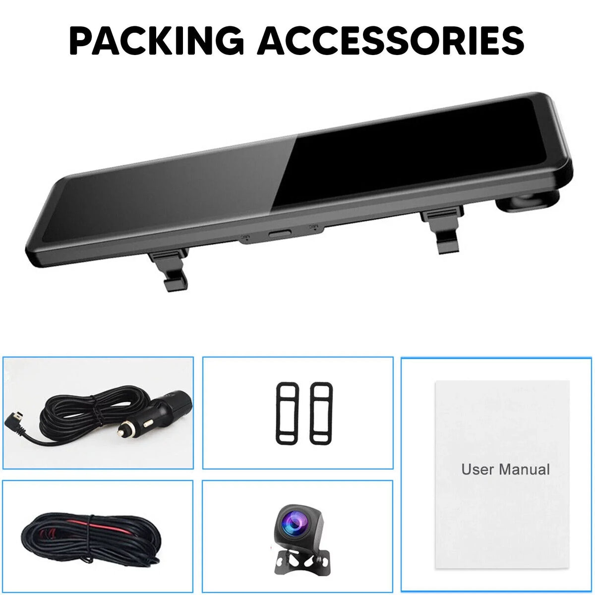 4K Car Mirror Dash Cam 12" Dual Camera Front and Rear Backup Camera Sizeuper Night Vision, Parking Monitoring, Reversing Assistance