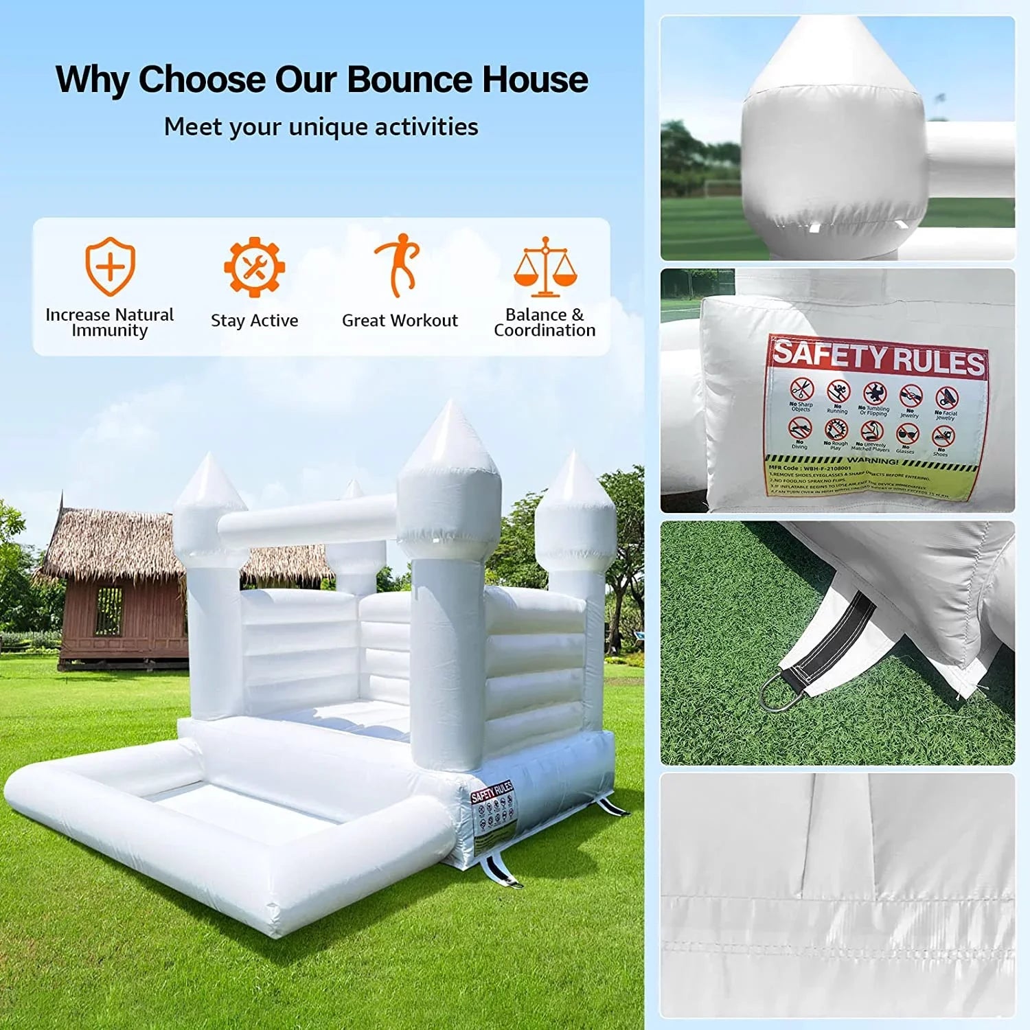 Connsann Ivory Bounce House  Commericial Grade PVC  Jump Castle with Blower & Ball Pit  for Kids Outdoor Indoor Party