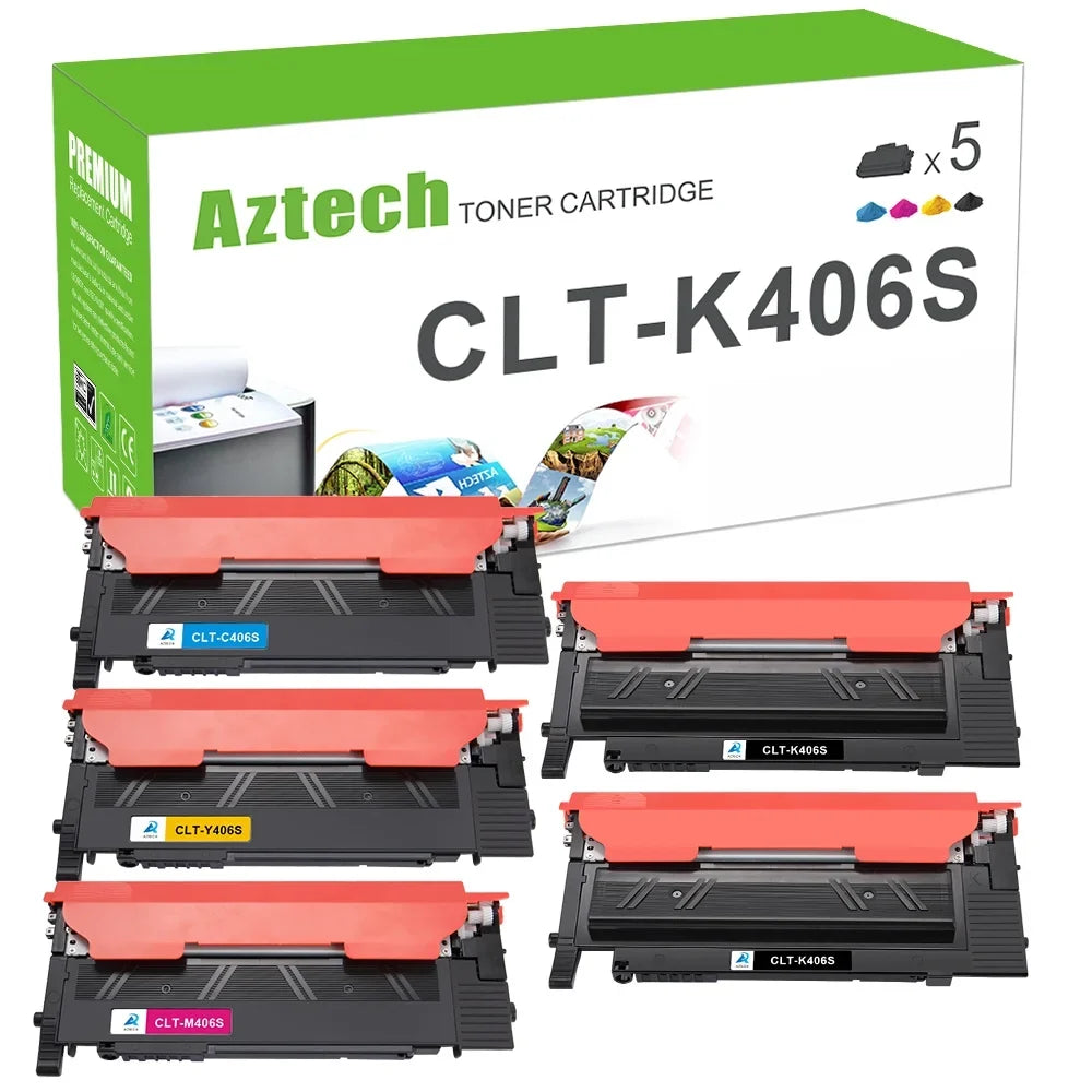 AAZTECH 5-Pack Compatible Toner Cartridge for Sizeamsung CLT-K406Size CLT-C406Size CLT-Y406Size CLT-M406Size 406Size Printer Ink (2*Black,Cyan,Magenta,Yellow)