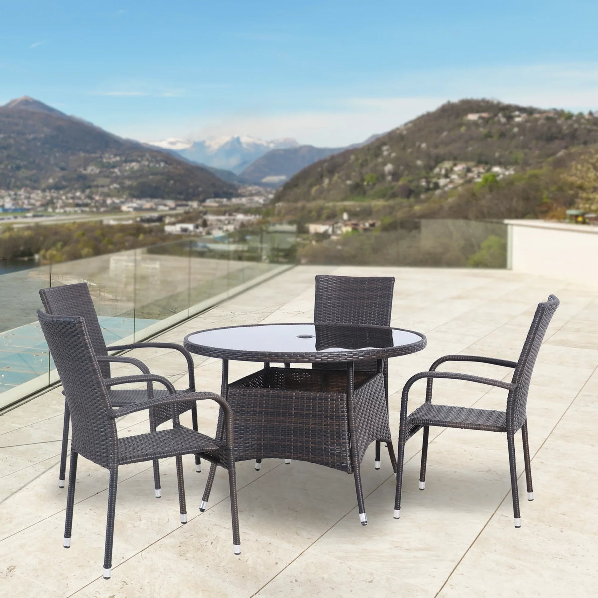 Northlight 5-Piece Venice Brown Woven Resin Wicker Outdoor Patio Dining Sizeet