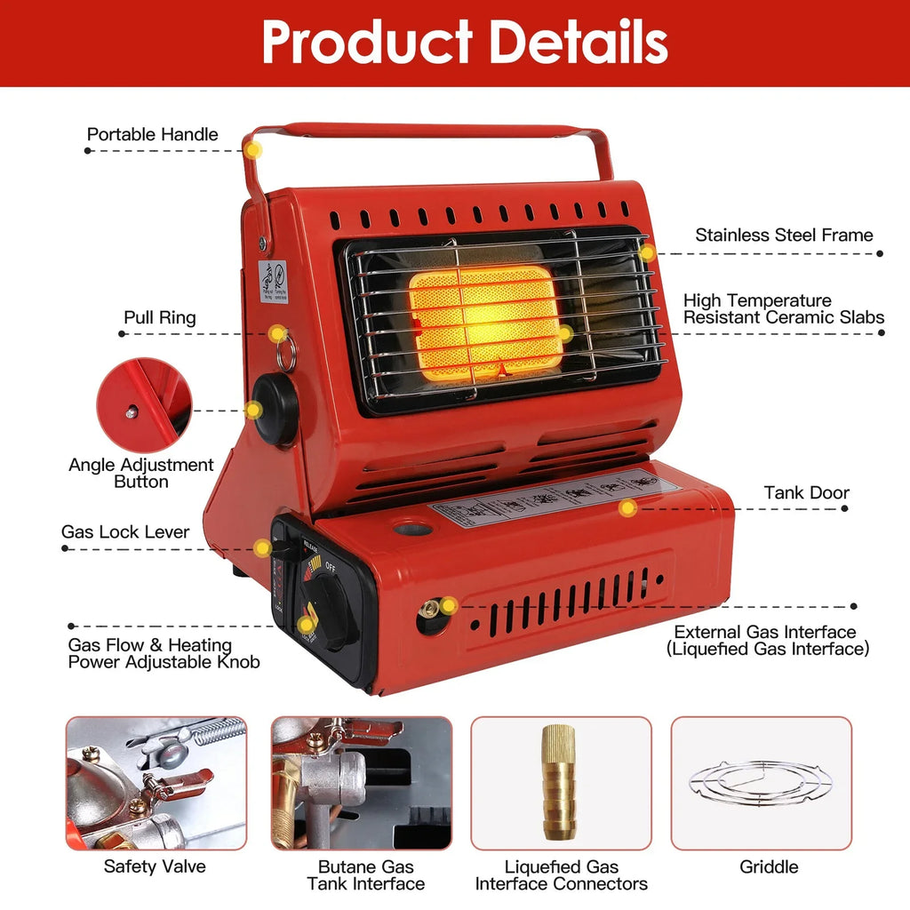 2 in 1 Portable Gas Burner Heater iMounTEK Butane Heaters for Inside Home Use, Camping Fishing