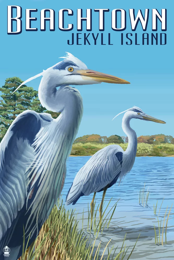 Beachtown, Jekyll Island, Georgia, Blue Herons (19x27 inches, Premium 500 Piece Jigsaw Puzzle for Adults and Family, Made in USizeA)
