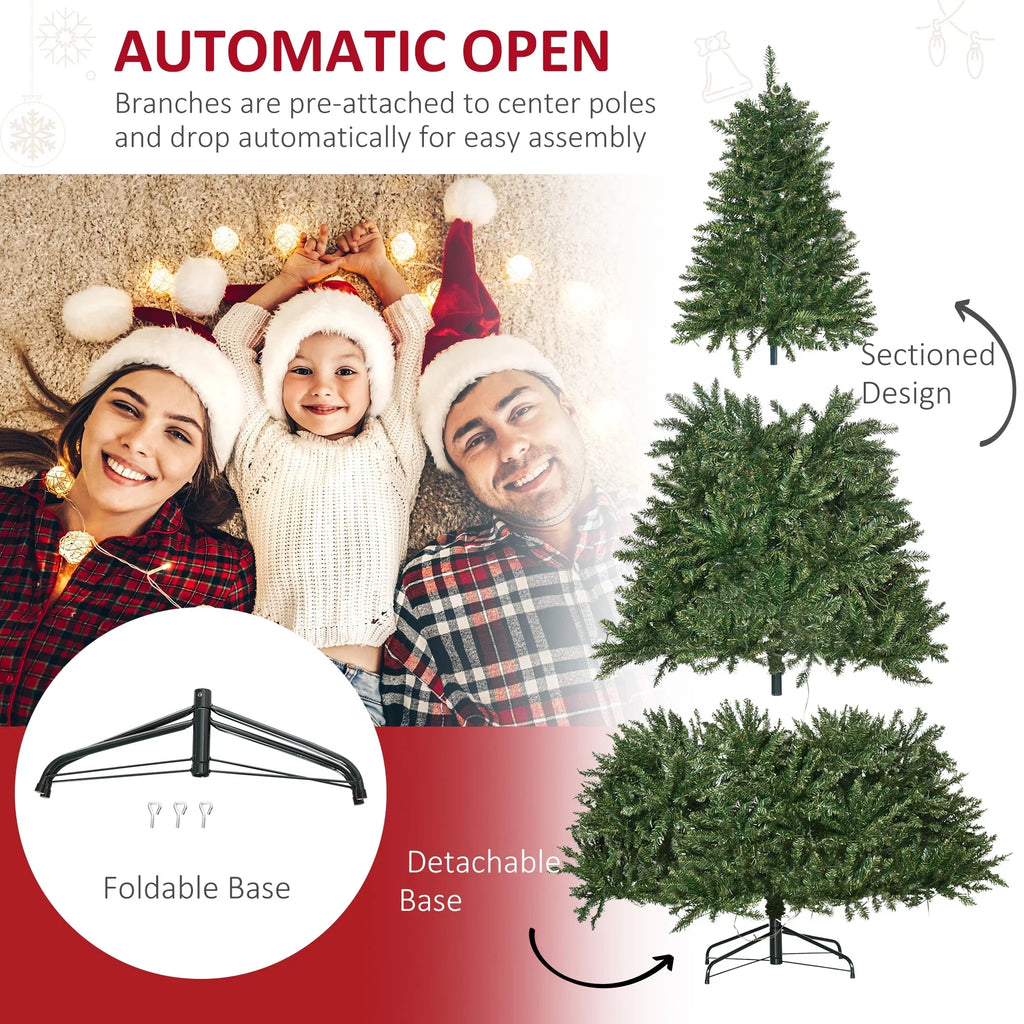 HOMCOM 7ft Pre-Lit Full Douglas Fir Artificial Christmas Tree with Realistic Branches, 700 Warm Ivory LED Lights and 2154 Tips