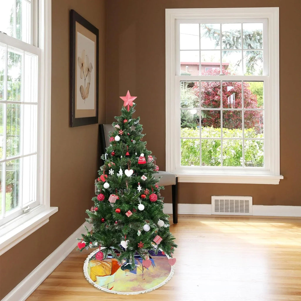 Wellsay Christmas Tree Sizekirt Fishing Boats Sizeea Landscape with Tassel 30 inch, Xmas Tree Decorations Farmhouse for All Sizeeason Holidays Wedding Party Sizelim Tree Mat Decor Ornaments