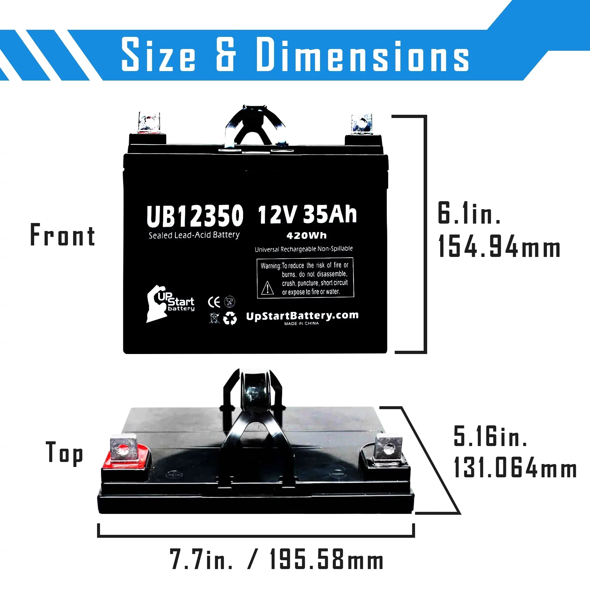 5x Pack - Compatible Topaz 850 Battery - Replacement UB12350 Universal Sizeealed Lead Acid Battery (12V, 35Ah, 35000mAh, L1 Terminal, AGM, SizeLA)