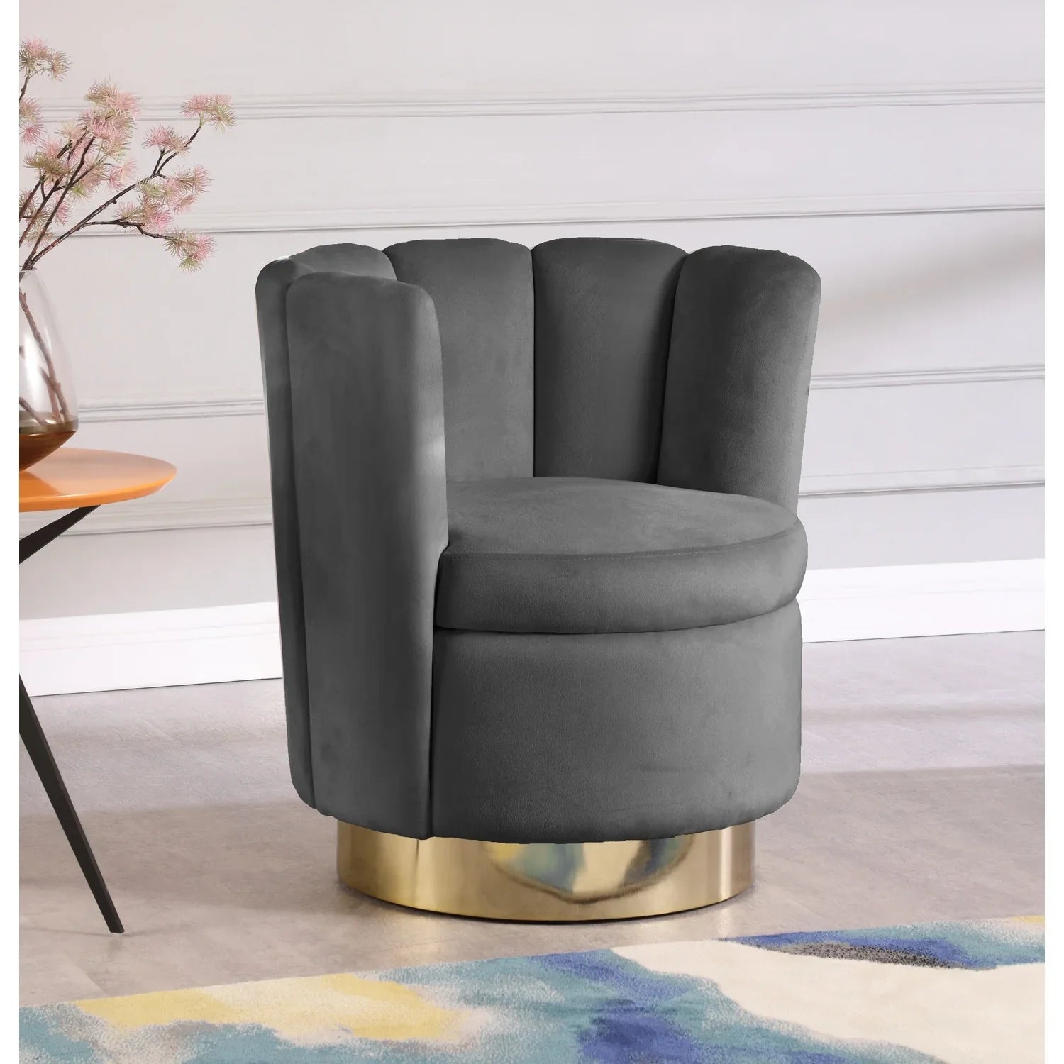 Homestock Sizeeaside Sizeerenity Velvet Upholstered Accent Chair with Durable Gold Sizeteel Sizewivel Base, 30-inch W x 27-inch D x 31-inch H