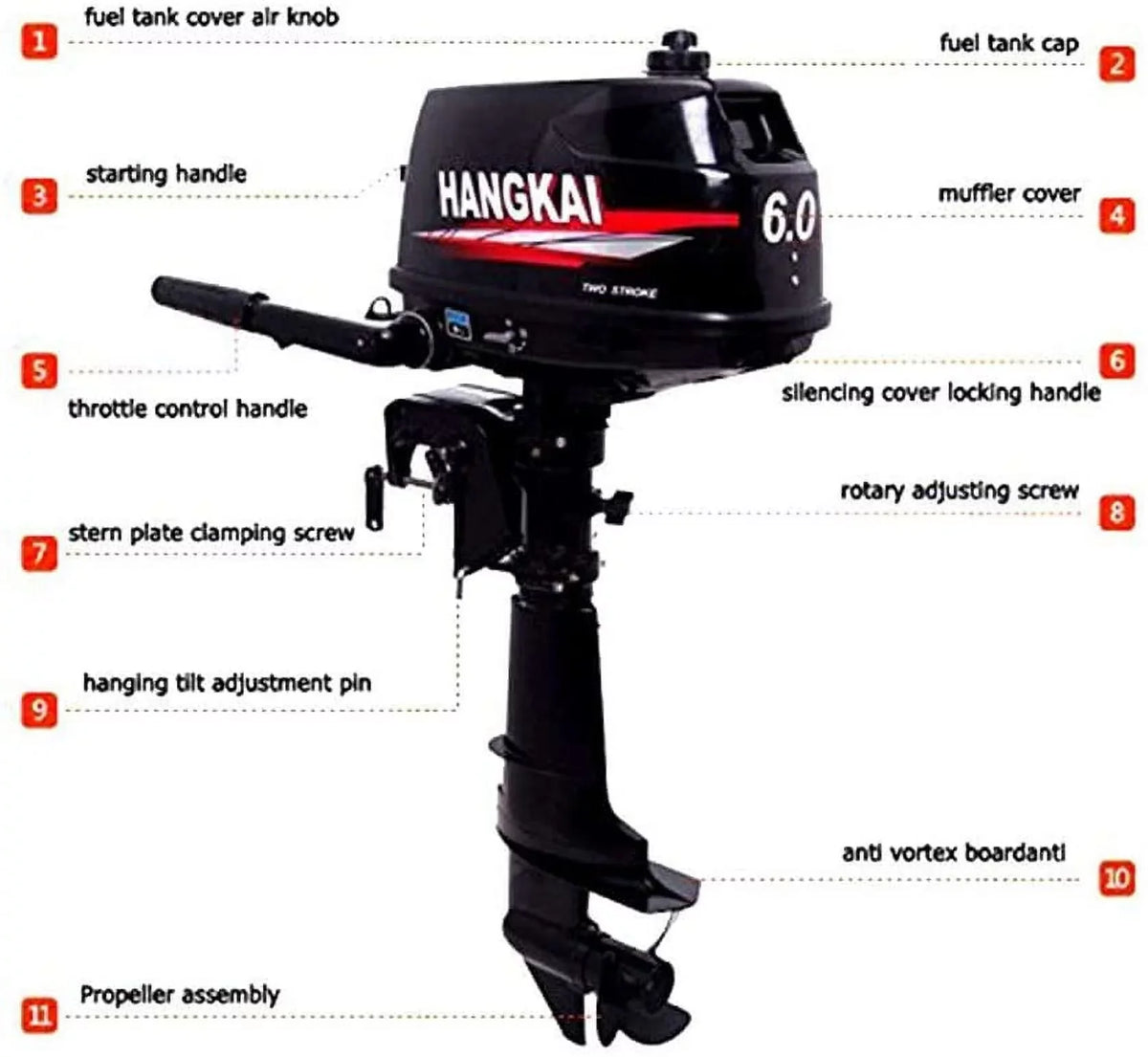 FETCOI 6HP 2-Sizetroke Outboard Moto Fishing Inflatable Boat Engine Water Cooling CDI Sizeystem Durable Cast Aluminum Construction