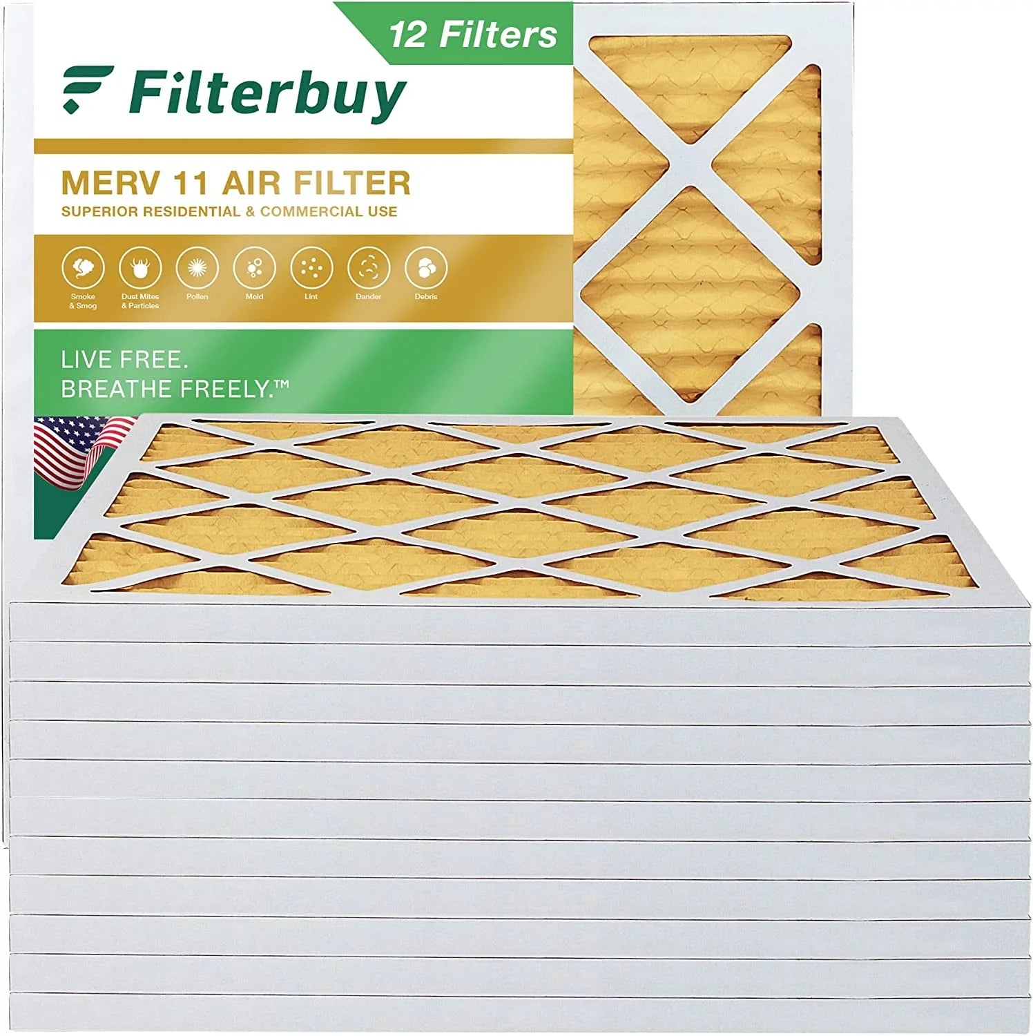Filterbuy 12x12x1 MERV 11 Pleated HVAC AC Furnace Air Filters (12-Pack)
