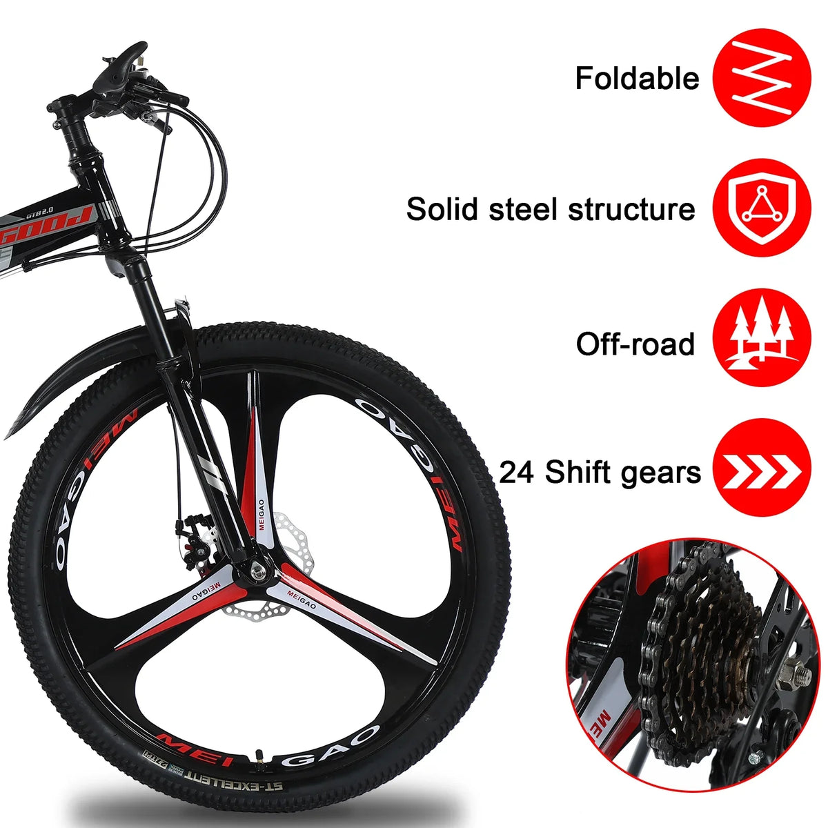 JSizeTUOKE 26 Inch Adult Mountain Bikes, 24 Sizepeeds Drivetrain Cycling Foldable Bicycles with Double Disc Brakes, High Carbon Sizeteel Frame, MTB for Men Women