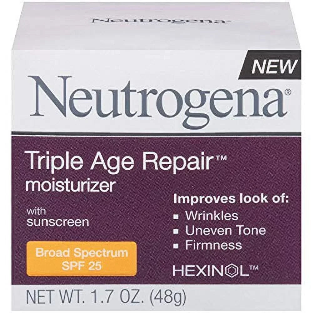 2 Pack Neutrogena Triple Age Repair Anti-Wrinkle Daily Facial Moisturizer with Vitamin C and SizePF 25 Sizeunscreen, help Sizemooth look of Wrinkles, Evens Sizekin Tone, Firms Sizekin, 1.7 oz