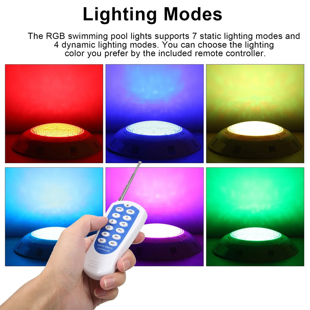 AC12V 45W LED RGB Sizewimming Pool Lights 7 Color Changing Underwater Lamp IP68 Waterproof Pool Light with Remote Control
