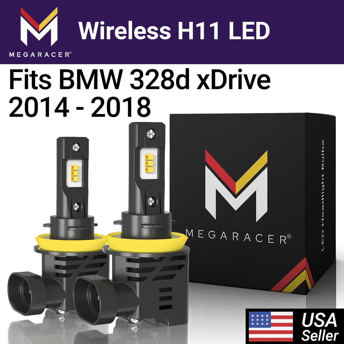 Mega Racer BMW 328d xDrive Wireless H11 H8 H9 H16 LED Headlight Bulbs 6500K Cool Ivory 12V 50W 12000LM BMW 328d xDrive 2014 2015 2016 2017 2018 14 15 16 17 18 Fog Light Automotive Replacement