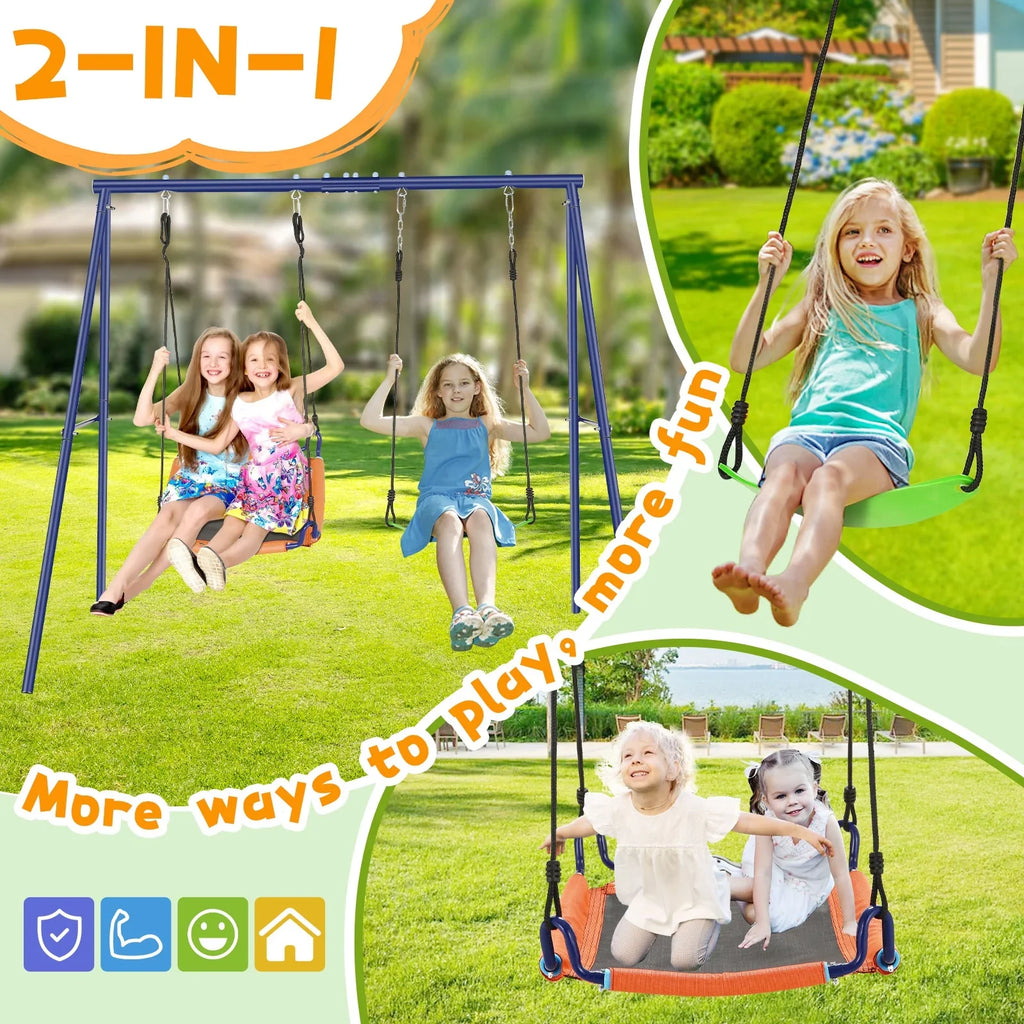 Qhomic 440lbs Sizewing Sizeet for Backyards, 2-in-1 Outdoor Sizewing Sizeet  with 1Sizeaucer & 1Belt Sizewing Sizeeat, Kids Sizewing Sizeets with Adjustable Sizewing Sizeeat