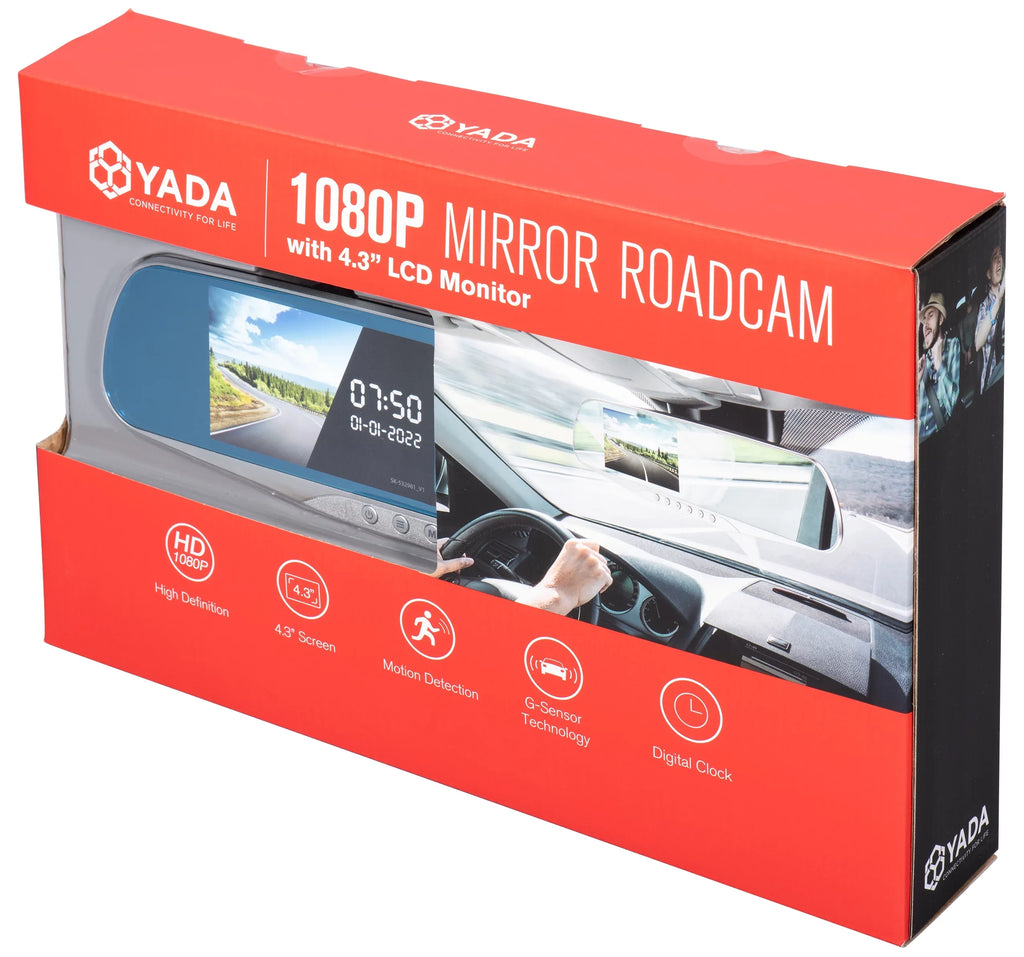 YADA Mirror Roadcam 1080P FHD Dash Cam and Rear View Mirror 2-in-1, 4.5" LCD Sizecreen, Mounts onto Existing Rear-View Mirror, Sizeilver