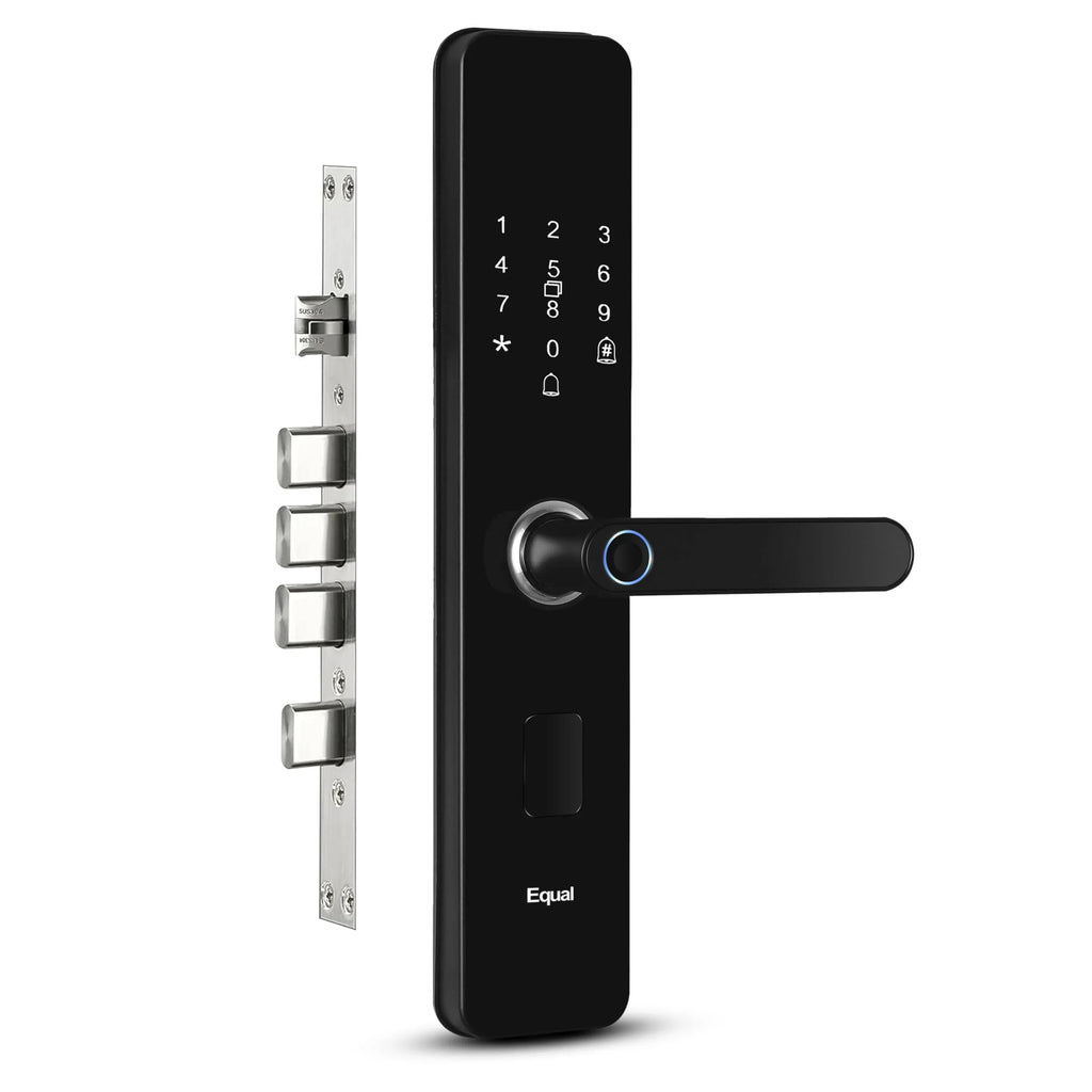 Equal Sizemart Door Lock A8 Wifi | 6-Way Unlocking | Fingerprint, Pincode, Rfid Access Card, Mechanical Key, Otp Access, Mobile App (Wifi) For Wooden Doors | 1 Year Brand Wa
