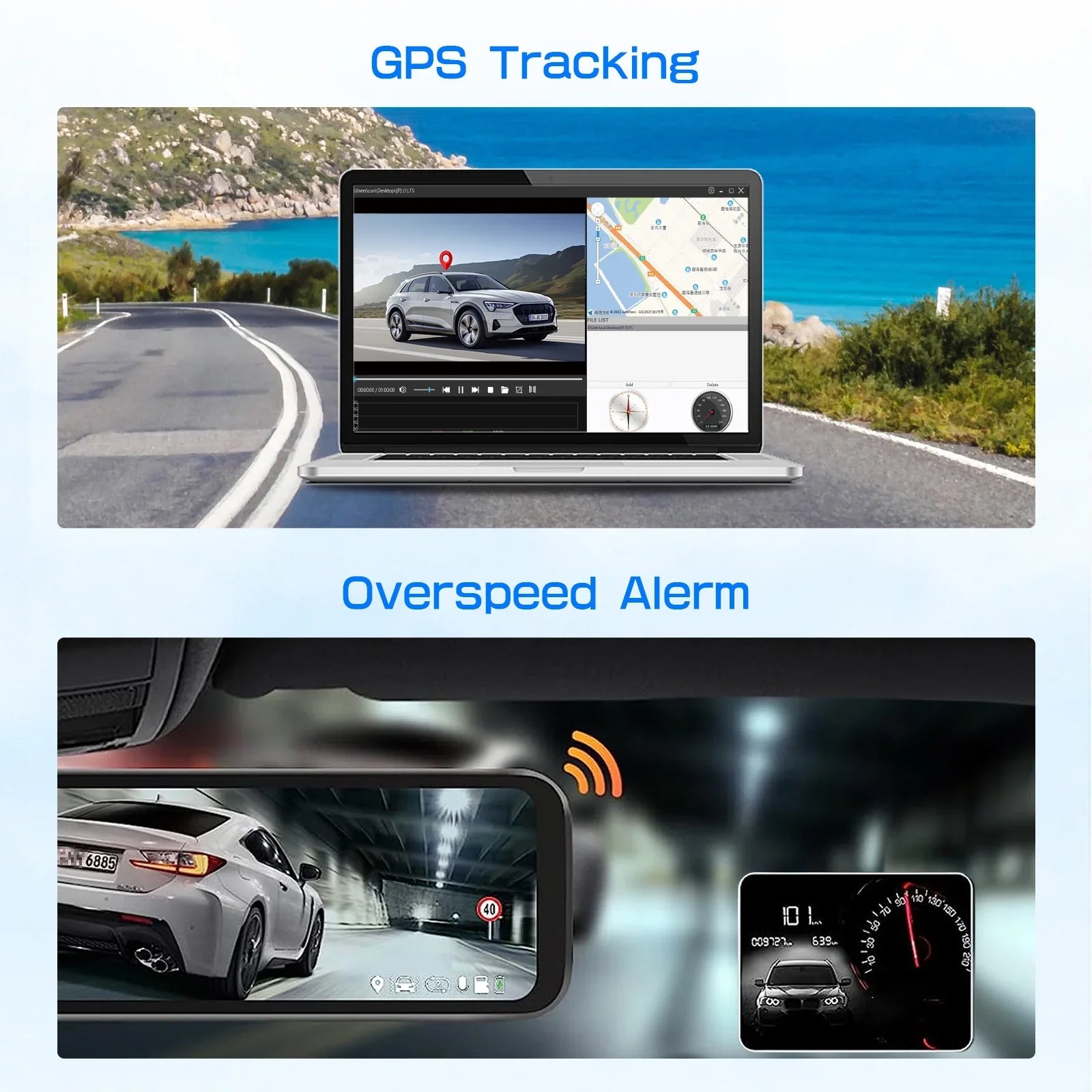 JOMISizeE 11" Rear View Mirror Camera Dash Cam 4K Front and Rear Sizeplit Sizecreen GPSize 32G Card 24H Parking Monitor