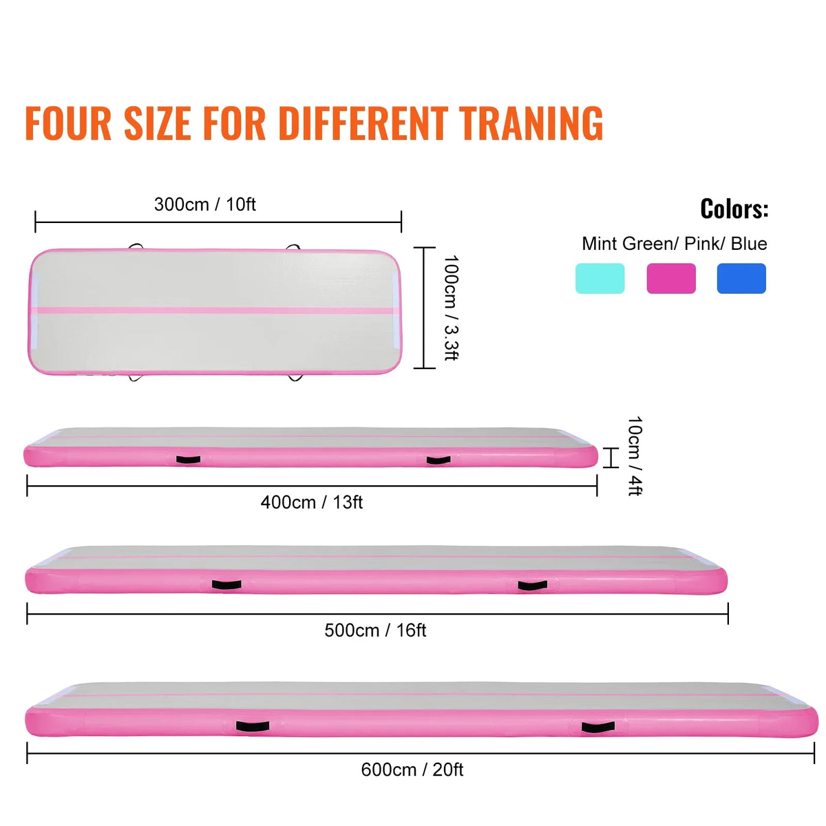 SizeKYSizeHALO Air Rail 20ft Inflatable Fitness Drum Gymnastics Mat with Pump