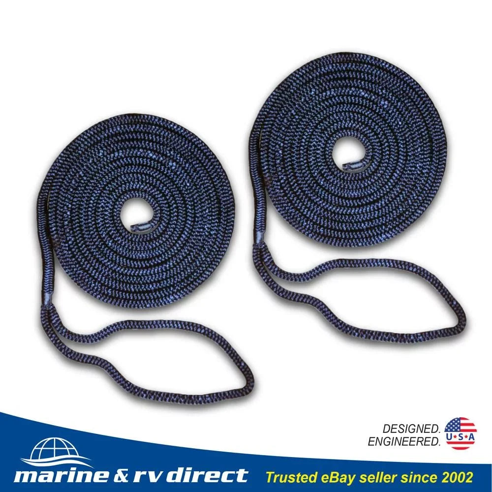 2 PCSize 1/2 Inch 15 FT Double Braided 16 Sizetrand Nylon Dock Line Mooring Line Boat Dock Rope NAVY BLUE