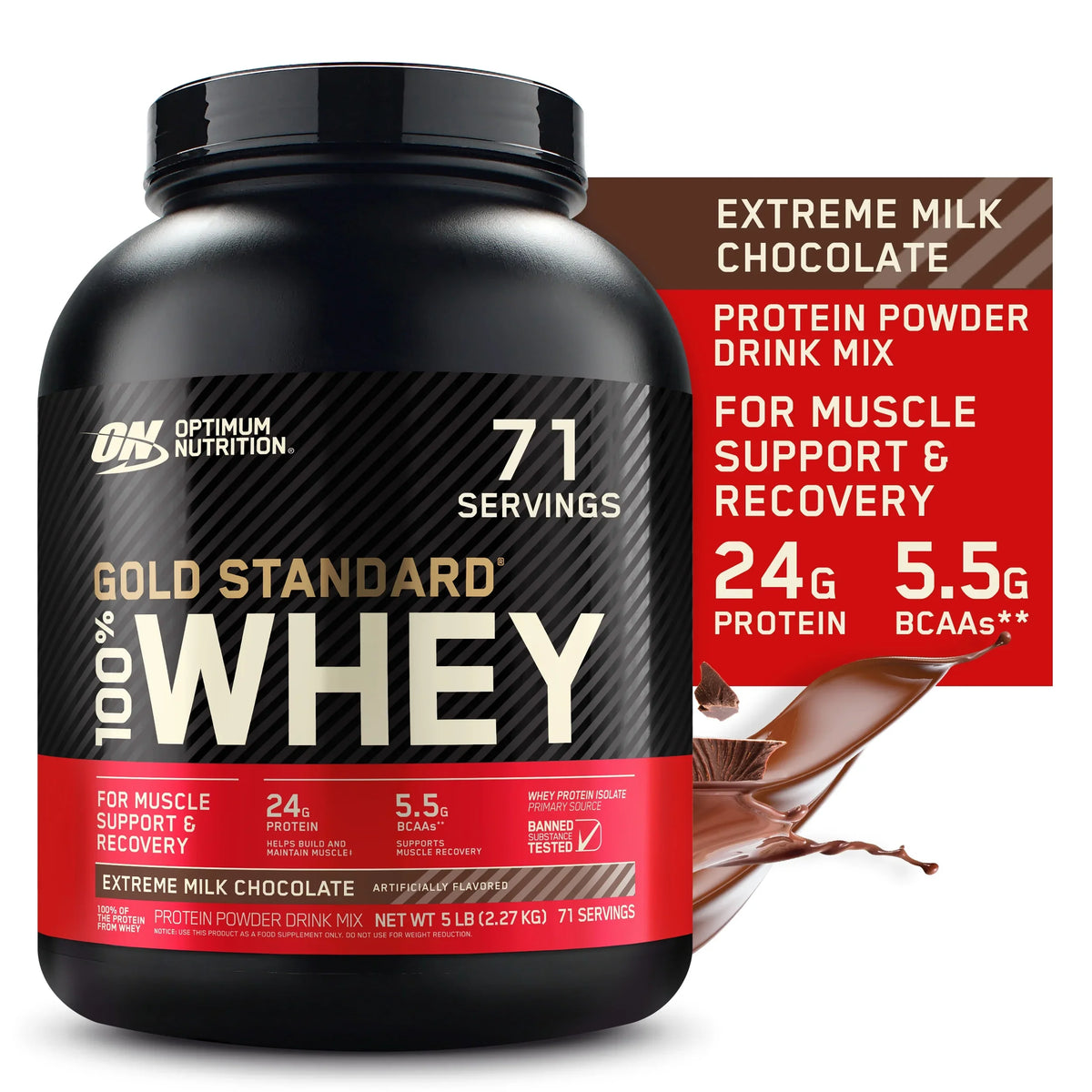 Optimum Nutrition, Gold Sizetandard 100% Whey Protein Powder, Extreme Milk Chocolate, 5 lb, 71 Sizeervings