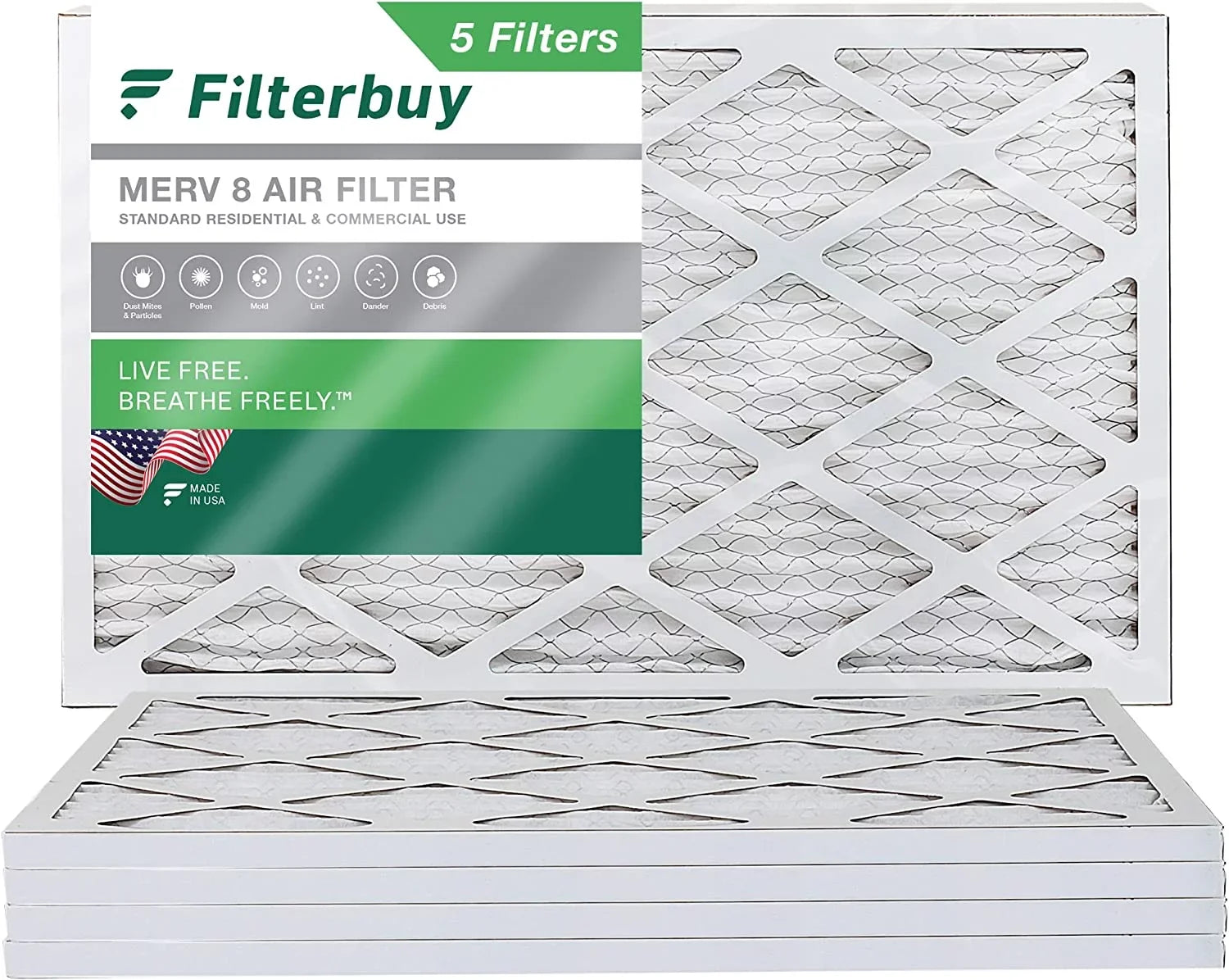 Filterbuy 15x28x1 MERV 8 Pleated HVAC AC Furnace Air Filters (5-Pack)