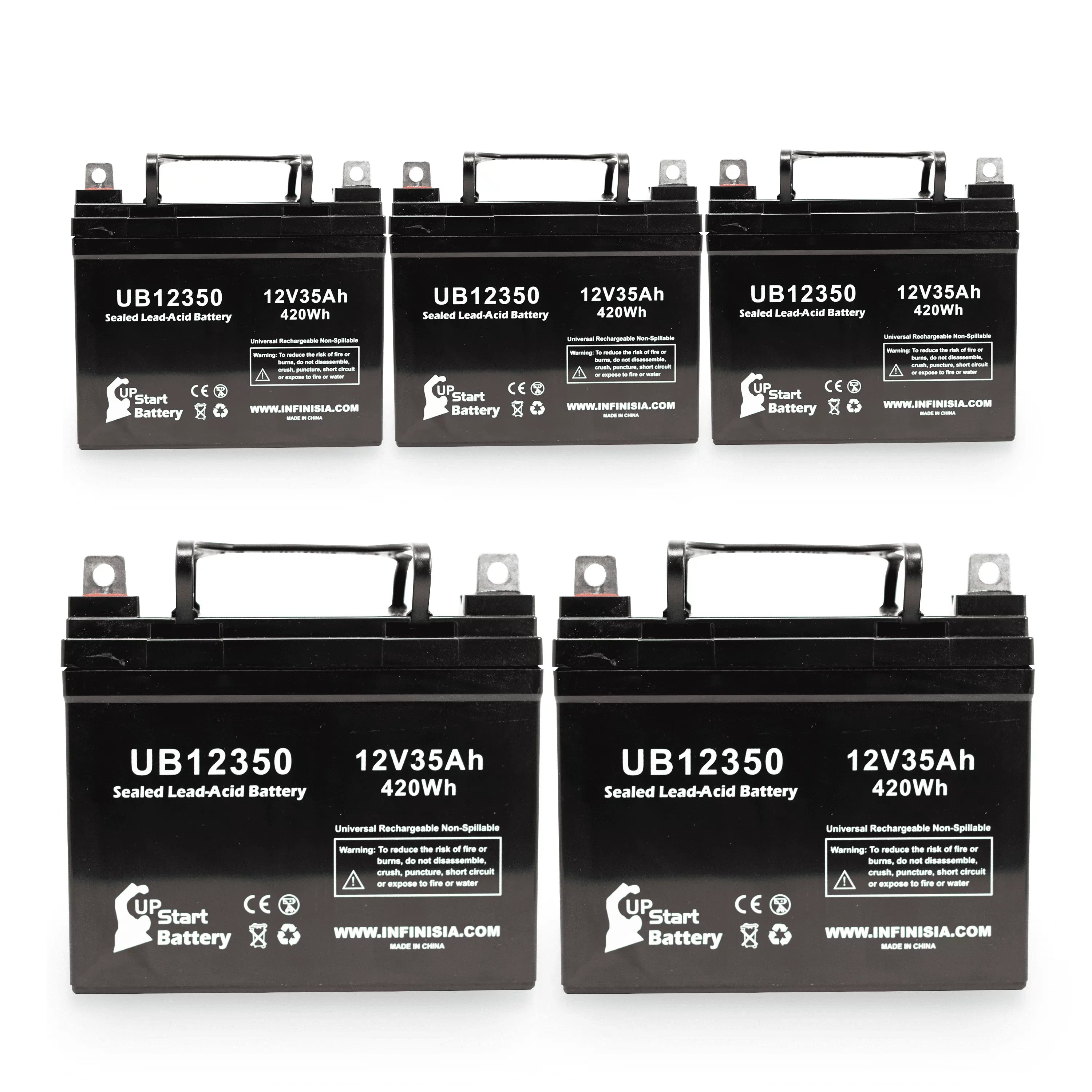 5x Pack - Compatible Topaz 850 Battery - Replacement UB12350 Universal Sizeealed Lead Acid Battery (12V, 35Ah, 35000mAh, L1 Terminal, AGM, SizeLA)