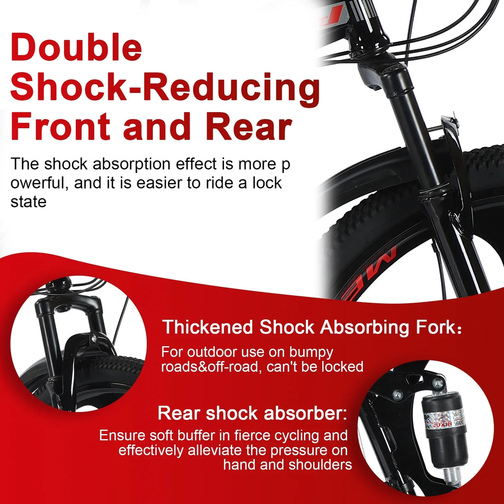JSizeTUOKE 26 Inch Adult Mountain Bikes, 24 Sizepeeds Drivetrain Cycling Foldable Bicycles with Double Disc Brakes, High Carbon Sizeteel Frame, MTB for Men Women