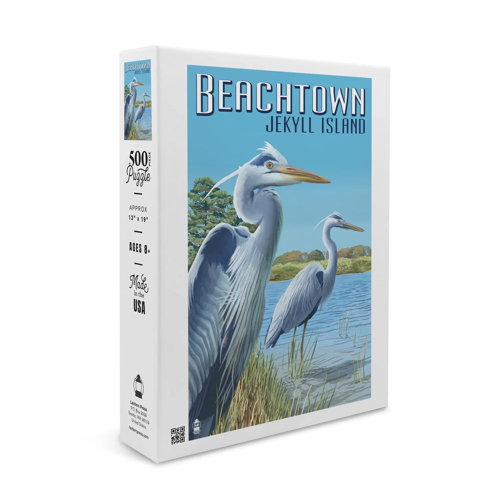 Beachtown, Jekyll Island, Georgia, Blue Herons (19x27 inches, Premium 500 Piece Jigsaw Puzzle for Adults and Family, Made in USizeA)
