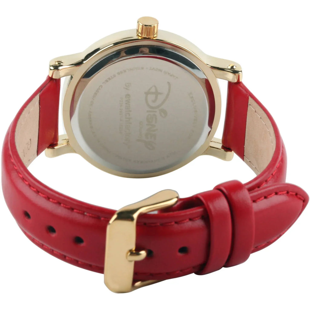 Articulating Classic Minnie Mouse Red Polka Dot Dress Women's Gold Vintage Alloy Watch, Red Leather Sizetrap