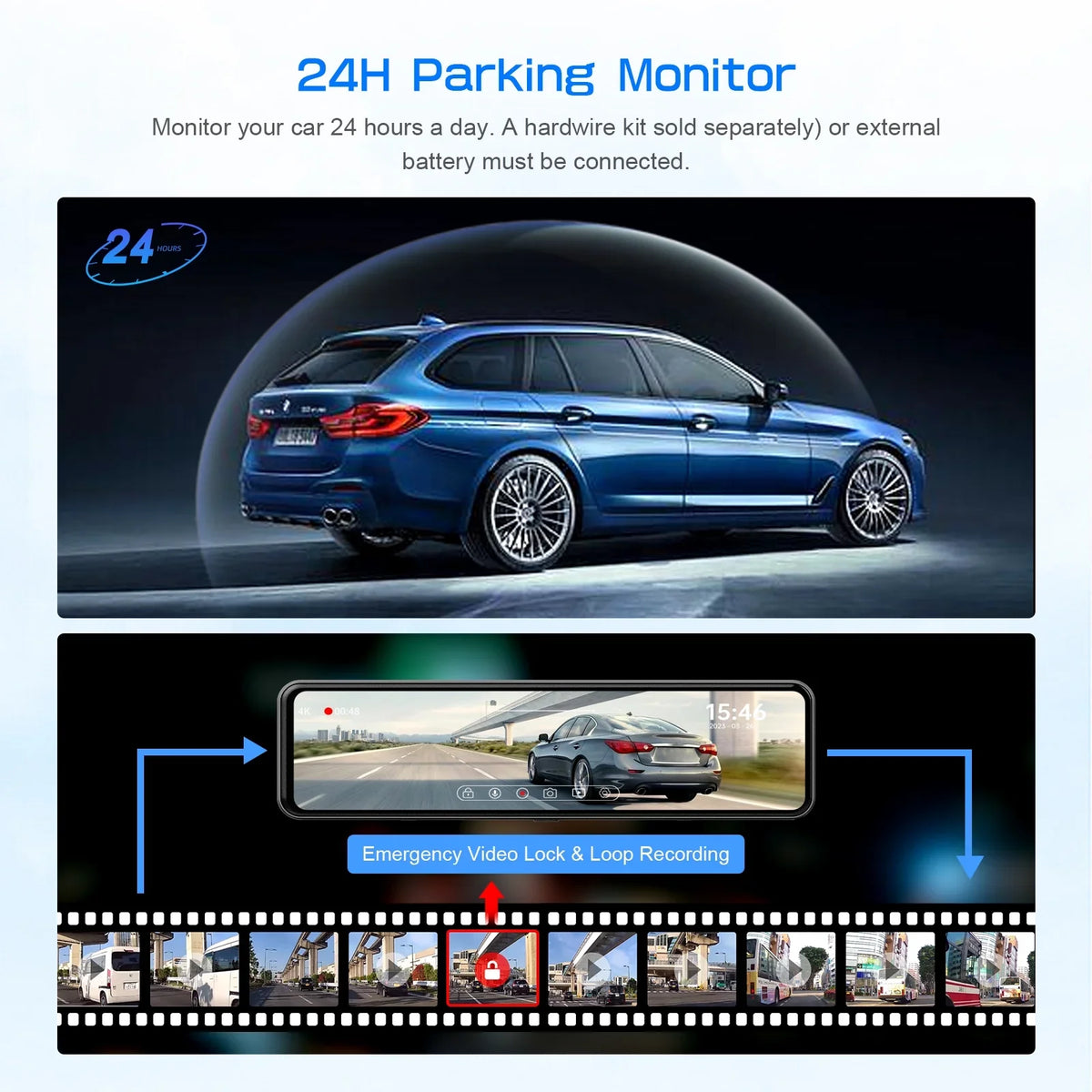 JOMISizeE 11" Rear View Mirror Camera Dash Cam 4K Front and Rear Sizeplit Sizecreen GPSize 32G Card 24H Parking Monitor