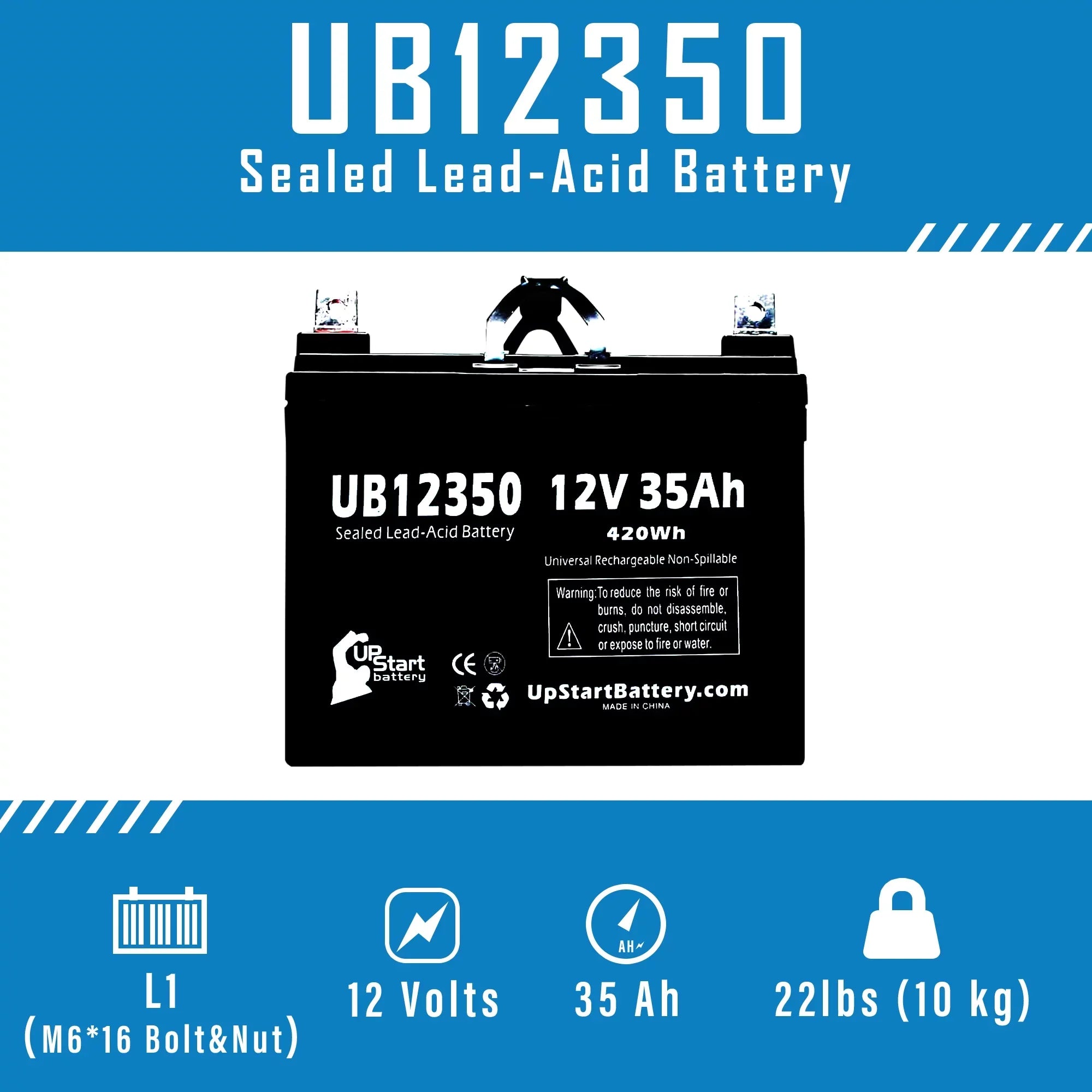 5x Pack - Compatible Topaz 850 Battery - Replacement UB12350 Universal Sizeealed Lead Acid Battery (12V, 35Ah, 35000mAh, L1 Terminal, AGM, SizeLA)