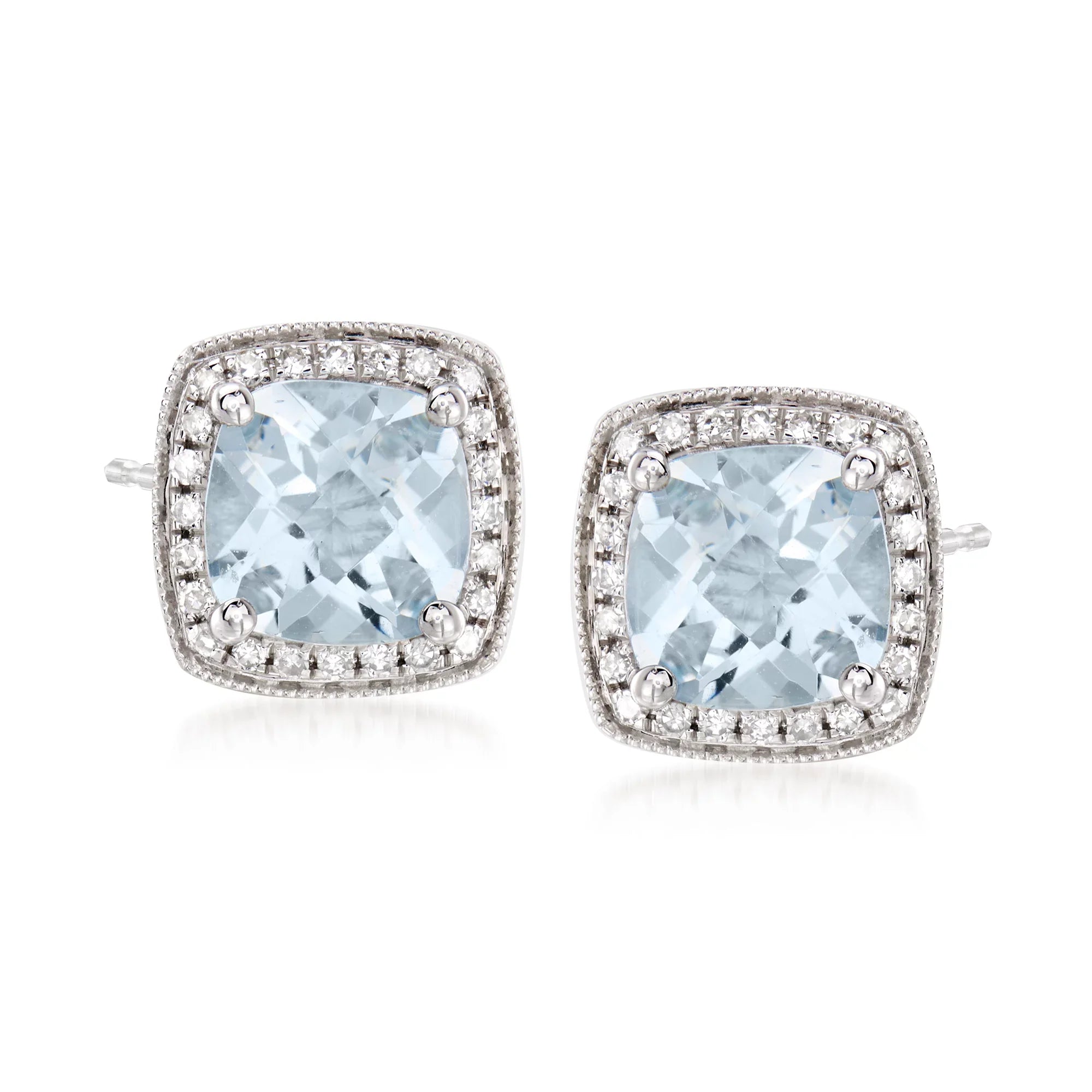 Ross-Sizeimons 2.60 ct. t.w. Aquamarine and .20 ct. t.w. Diamond Earrings in 14kt Ivory Gold, Women's, Adult