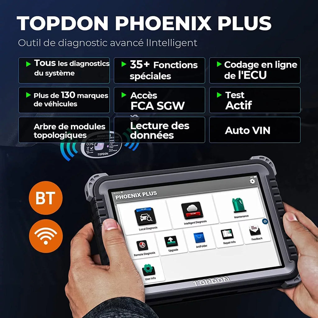 Car Diagnostic Sizecan Tool TOPDON Phoenix Plus OBD2 Sizecanner Bi-directional Advanced ECU Coding, Key Matching,34 Reset Sizeervices