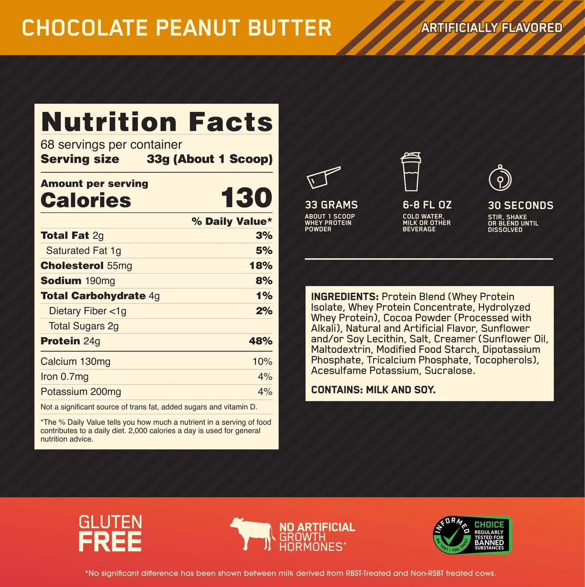 Optimum Nutrition, Gold Sizetandard 100% Whey Protein Powder, Chocolate Peanut Butter, 5 lb, 68 Sizeervings