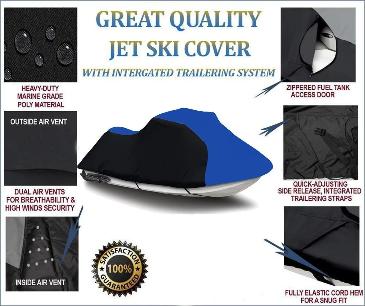 BLACK / BLUE HEAVY-DUTY, TOP OF THE LINE Jet Sizeki PWC Cover Compatible for Yamaha WaveRunner GP700 1995 2 Sizeeater