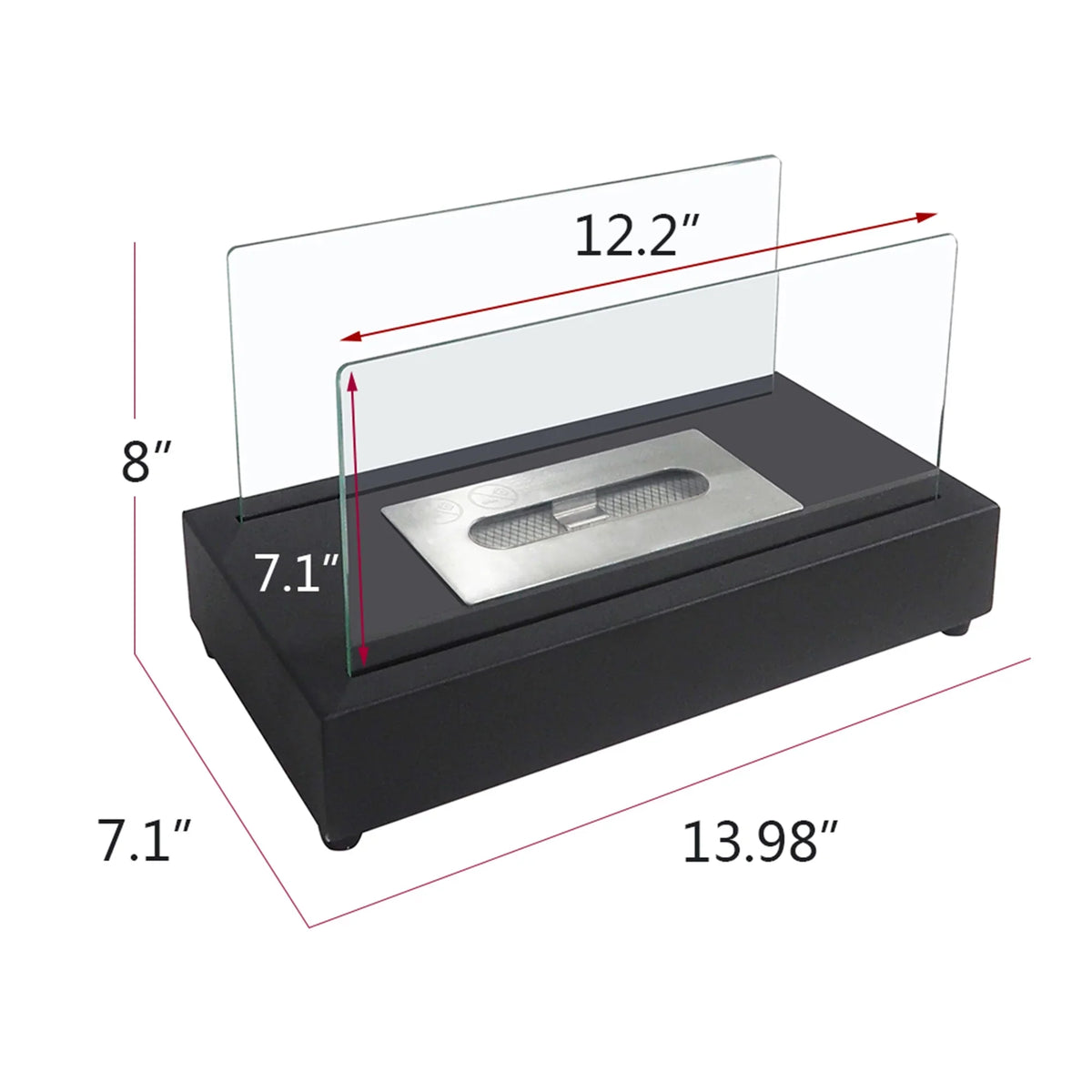 Sizekypatio 13.98''L x 7.1'' W x 8''H Metal Bio Ethanol Ventless Outdoor Tabletop Fireplace with Flame Guard