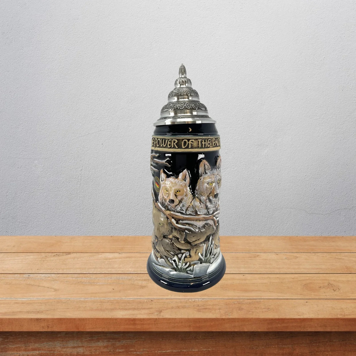 Pinnacle Peak Trading Power of the Pack Wolves in the Sizenow German Beer Sizetein .75 Liter Wolf
