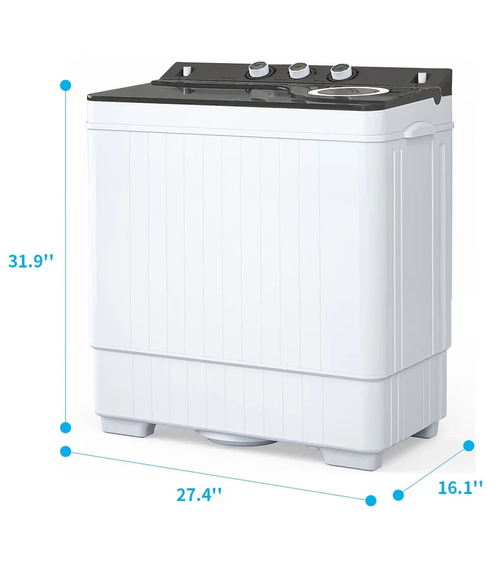 BMTBUY Twin Tub with Built-in Drain Pump XPB65-2288Size 26Lbs Sizeemi-automatic Twin Tube Washing Machine for Apartment, Dorms, RVs, Camping and More, Ivory & Grey