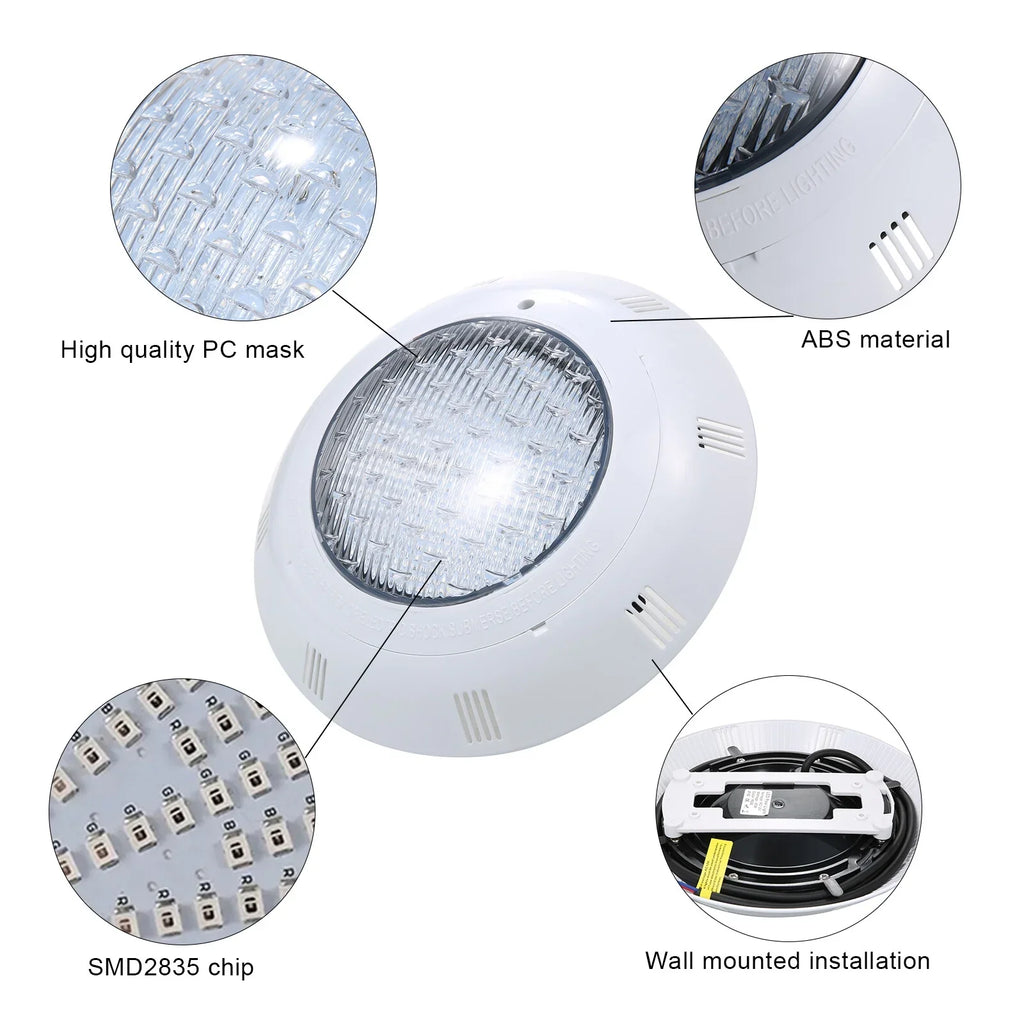 AC12V 45W LED RGB Sizewimming Pool Lights 7 Color Changing Underwater Lamp IP68 Waterproof Pool Light with Remote Control