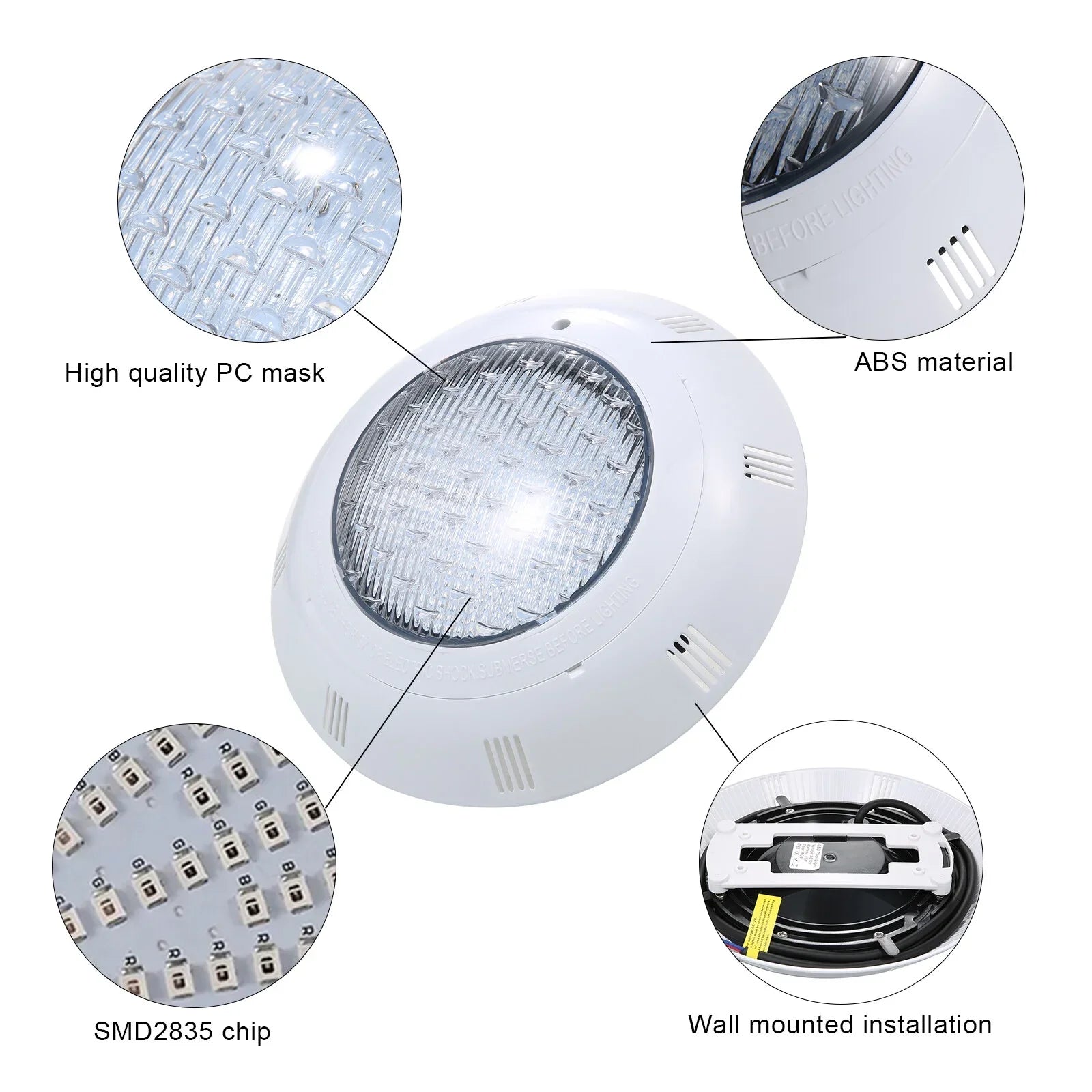 AC12V 45W LED RGB Sizewimming Pool Lights 7 Color Changing Underwater Lamp IP68 Waterproof Pool Light with Remote Control