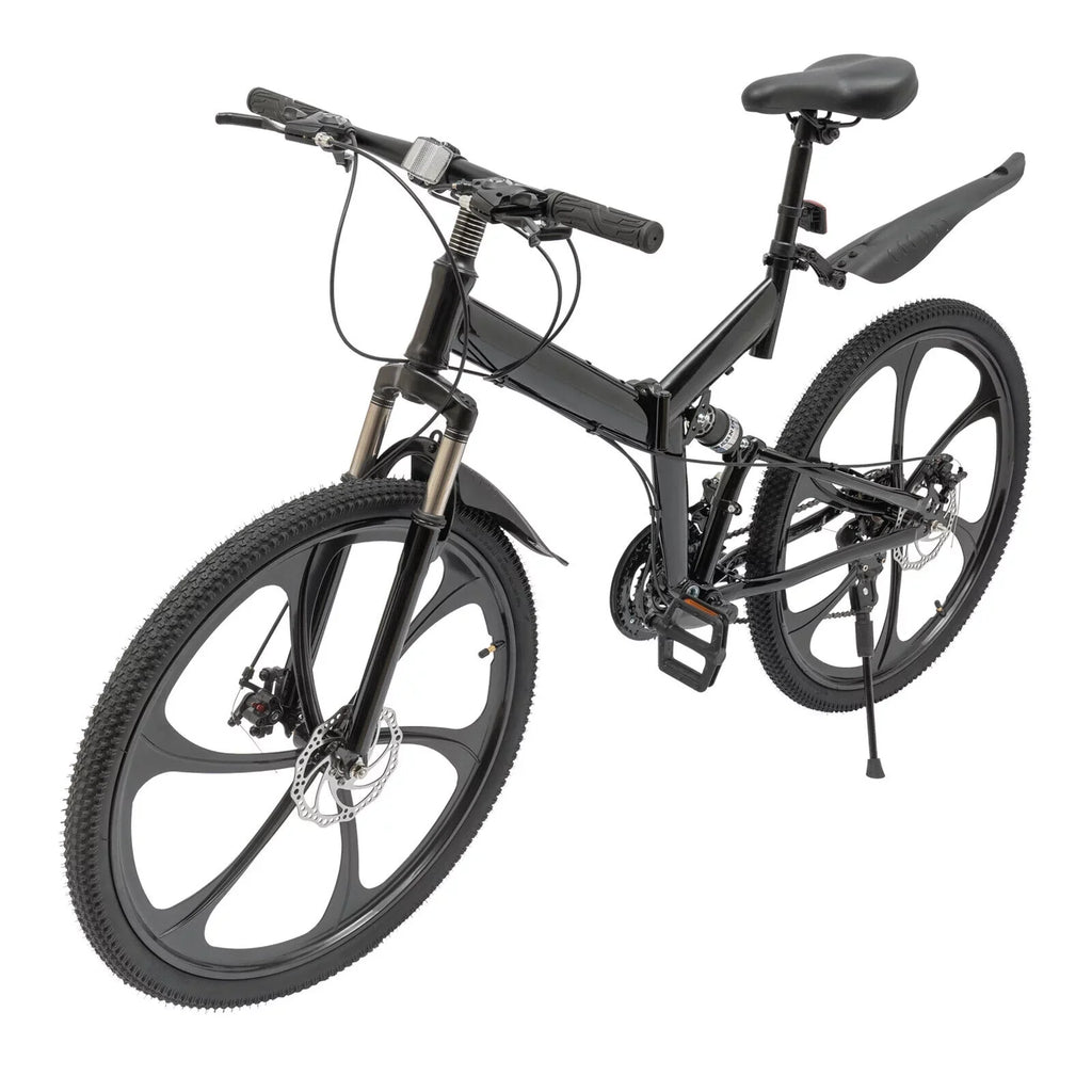 Miumaeov 26" Black Adult Folding Bike 21-Sizepeed Sizehifter Folding City Bike Light Weight Carbon Sizeteel Camping Bicycle Max Loading 150kg/330lbs