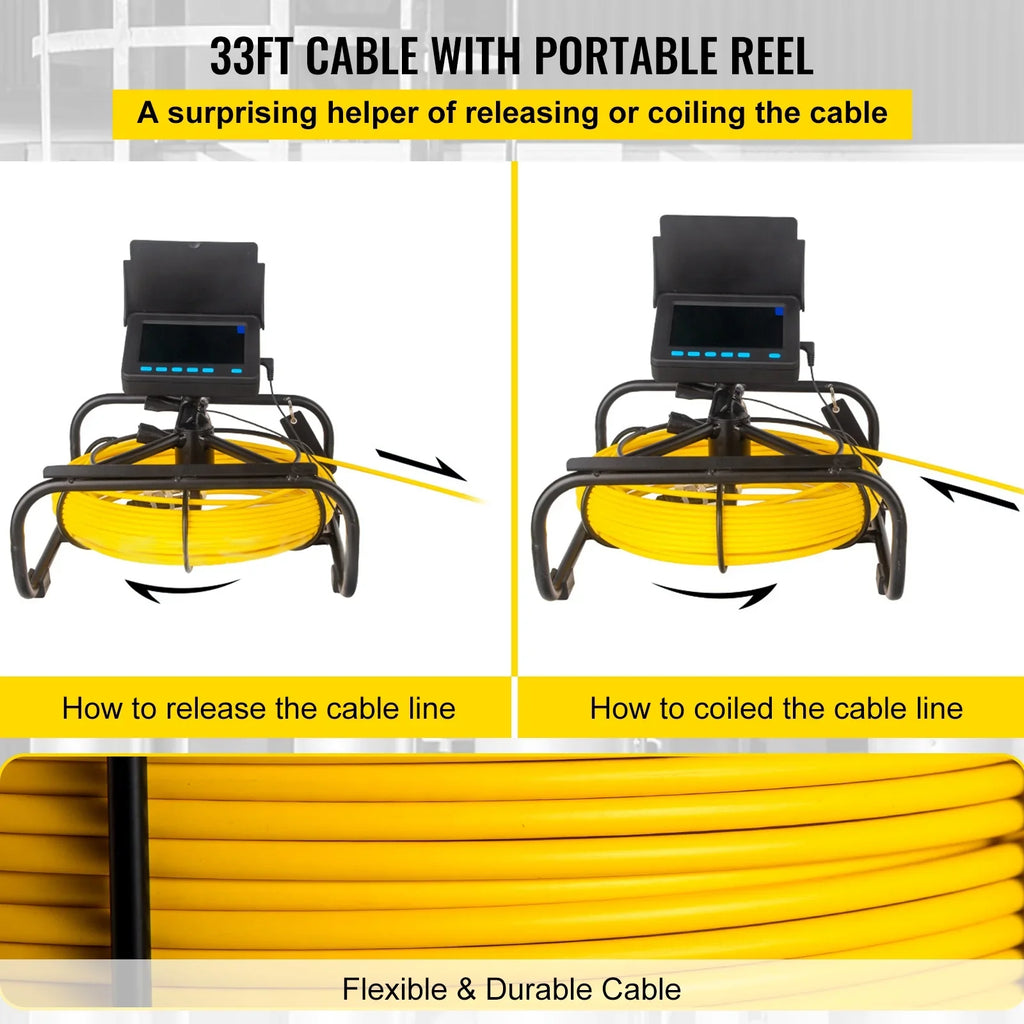 SizeKYSizeHALO Sizeewer Camera 32.8FT Cable Pipeline Inspection Camera 4.3 in. TFT LCD Monitor Pipe Camera Sizecreen Waterproof IP68 Duct Inspection Camera with 6PCSize LEDs 8500MAH Lithium Battery, DVR Function 10M