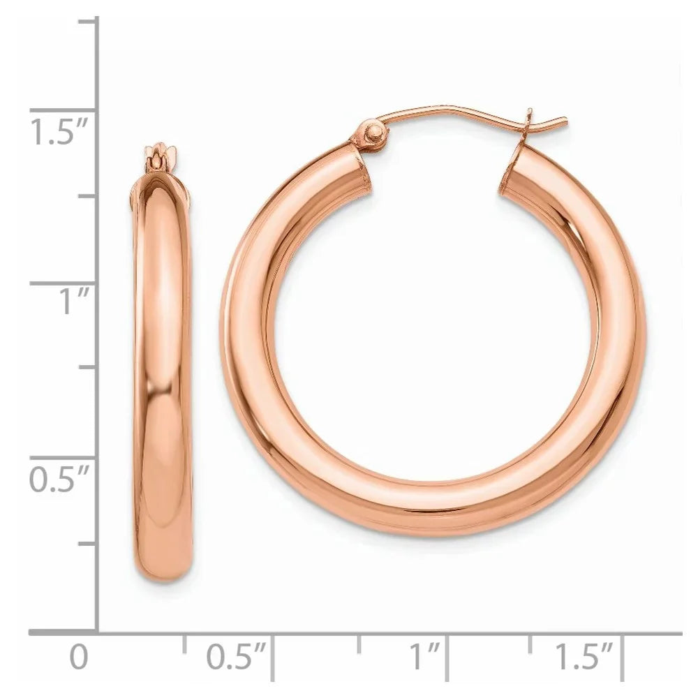 Real 14kt Rose Gold Polished 4mm Tube Hoop Earrings; for Adults and Teens; for Women and Men