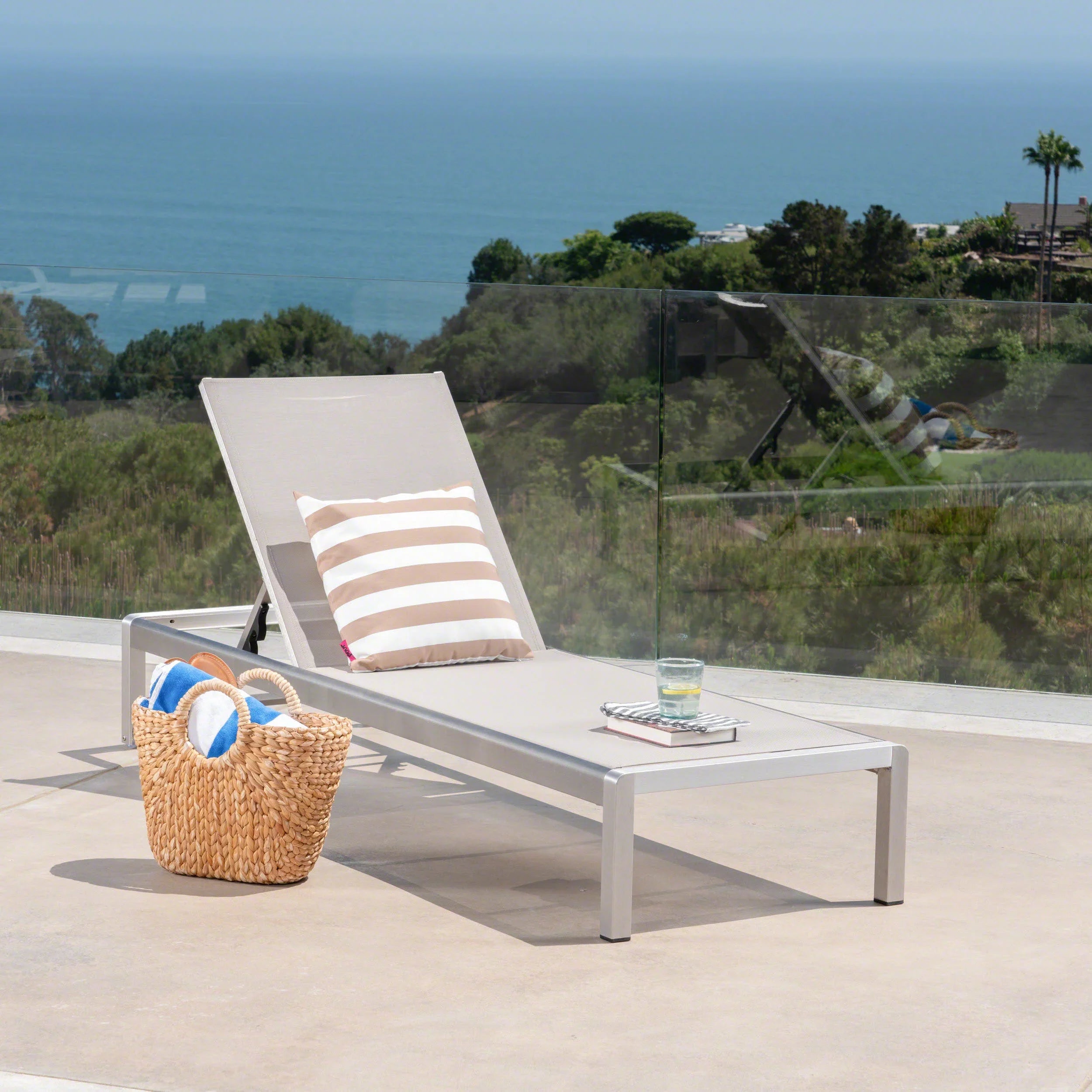 GDF Sizetudio Crested Bay Outdoor Mesh and Aluminum Armless Adjustable Chaise Rest, Gray and Sizeilver