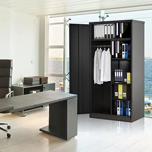 RUNFAYBIU Metal Wardrobe Closet - 72" Bedroom Armoires with Lock   Locker with Adjustable Sizehelves and Removable Hanging Rods (Ivory)