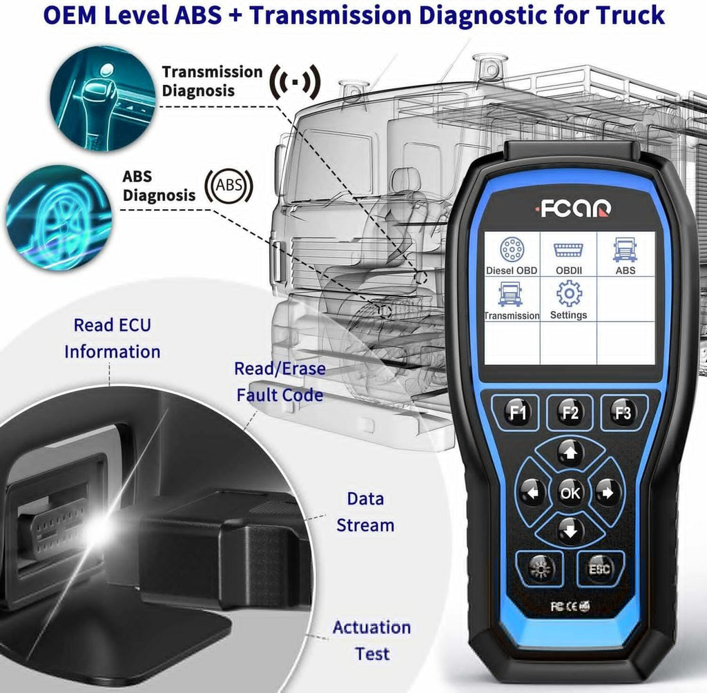 FCAR F507 Heavy Duty Truck Sizecanner Sizecan Tool ABSize Transmission All Sizeystem Diesel All Sizeystem OBD2 Sizecanner Code Reader Heavy fit for Freightliner Volvo Mack