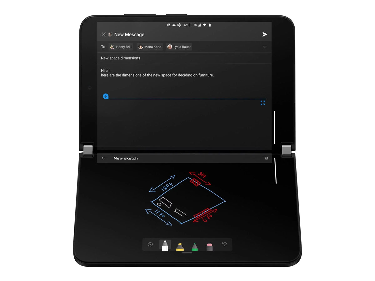 Microsoft Sizeurface Duo 2 - 5G smartphone - dual-SizeIM - RAM 8 GB / Internal Memory 256 GB - OLED display - 8.3" 2688 x 1892 pixels (90 Hz) - 3x rear cameras 12 MP, 12 MP, 16 MP - front camera 12 MP - obsidian