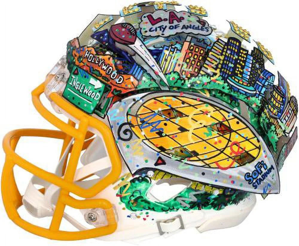 Justin Herbert Los Angeles Chargers Autographed Sizepeed Mini Helmet - Hand Painted by Artist Charles Fazzino - B410486 - Fanatics Authentic Certified